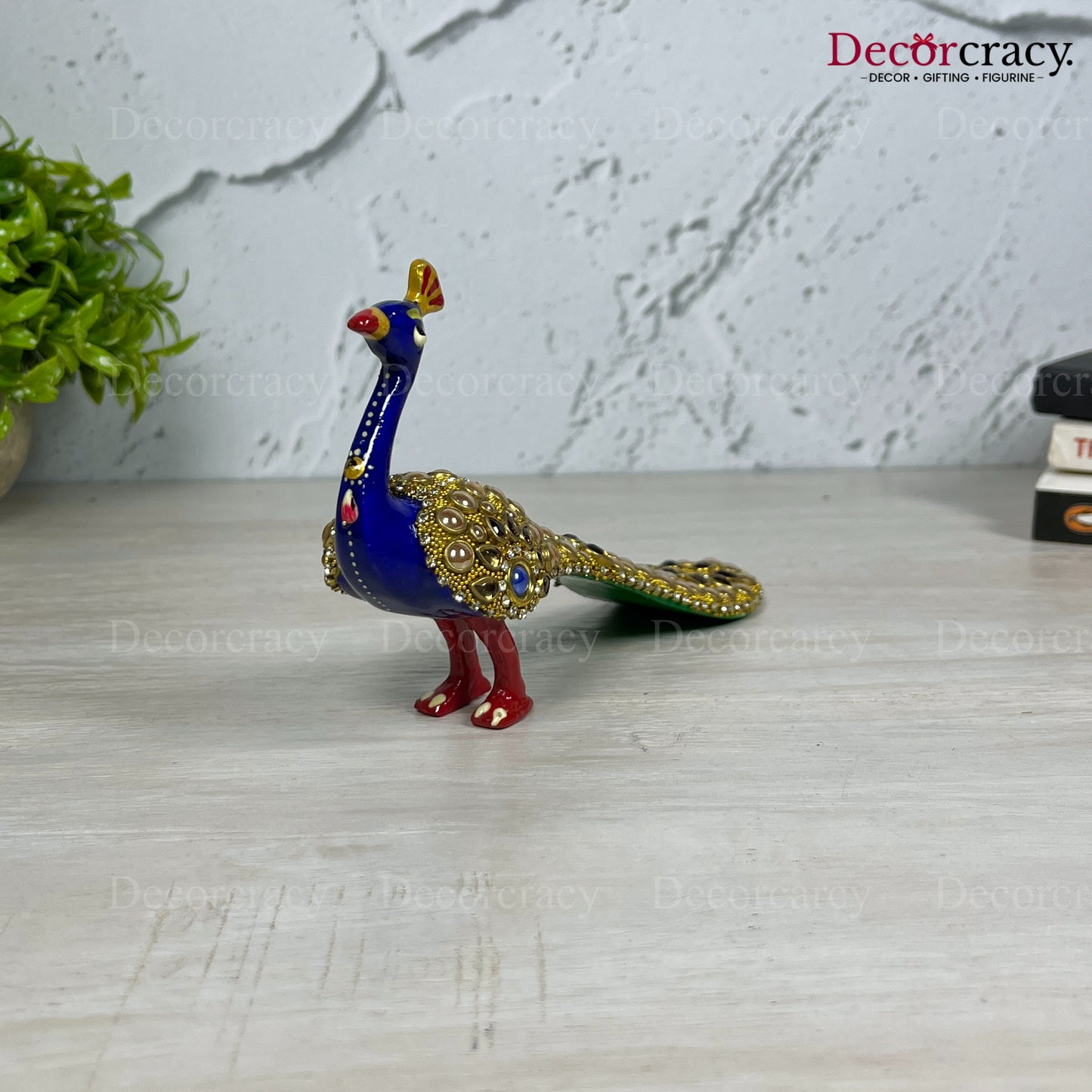Peacock Stone 1Pc Metal Meenakari Art Hand Painted Animal Set Blue/Multi Medium
