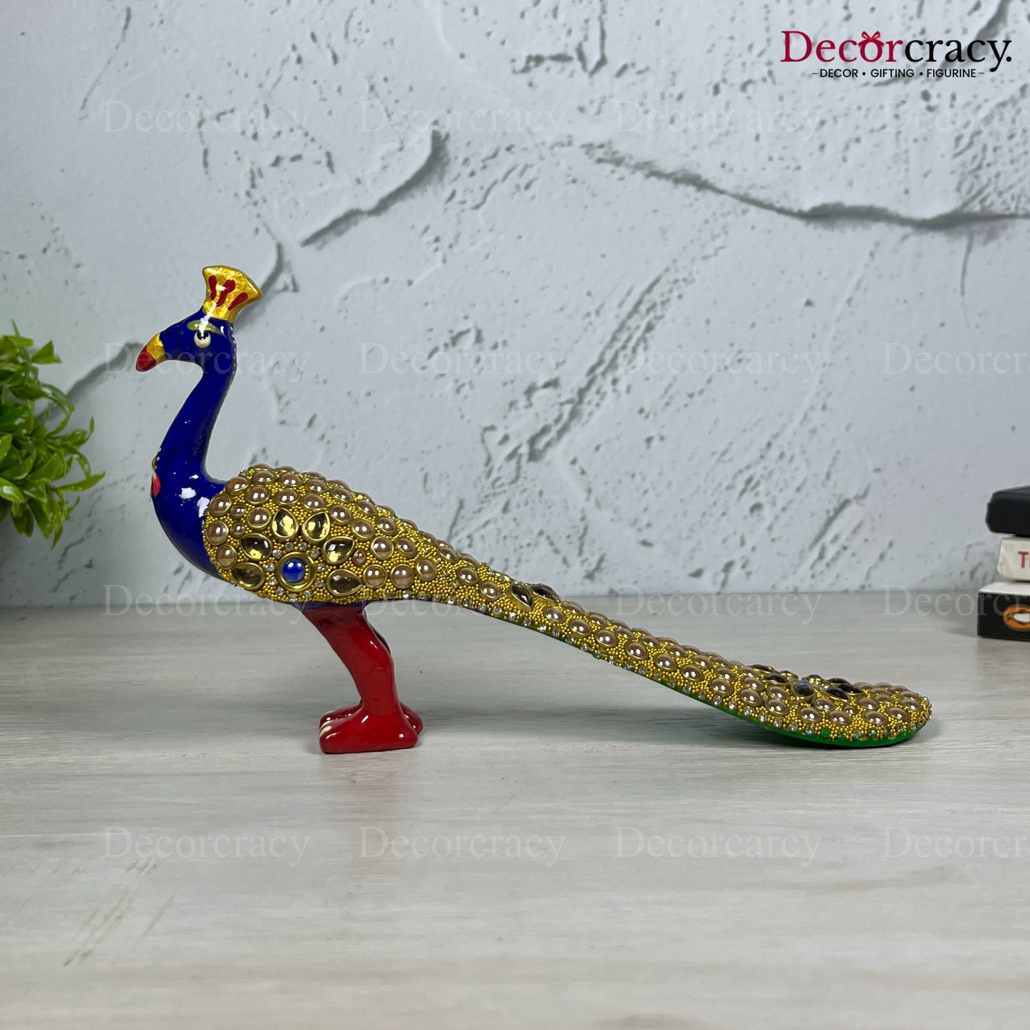 Peacock Stone 1Pc Metal Meenakari Art Hand Painted Animal Set Blue/Multi Large
