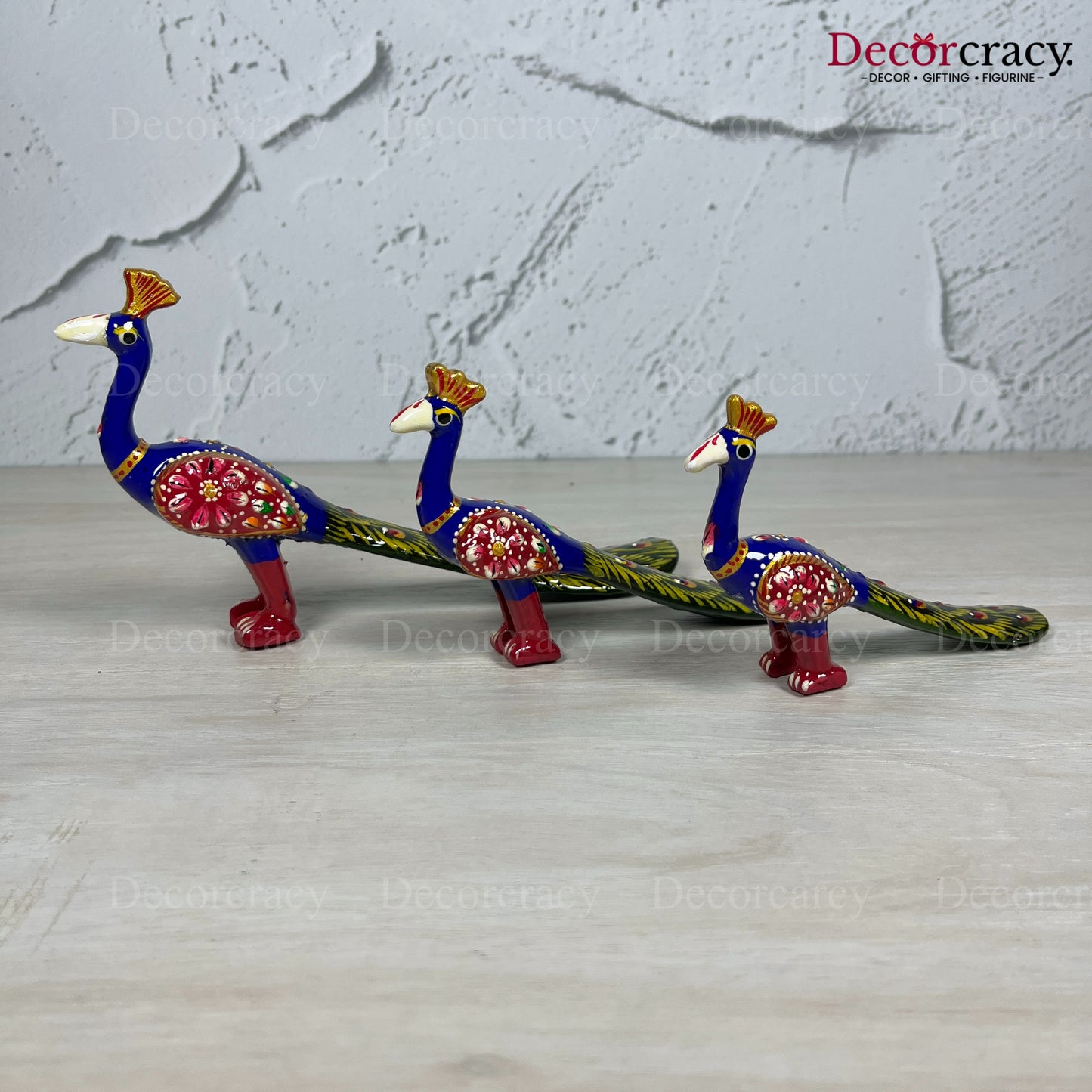 Peacock 3Pc Acrylic Plastic Meenakari Art Hand Painted Animal Set Blue/Multi