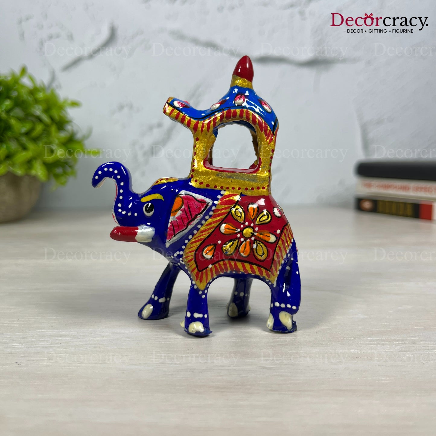 Elephant Ambabari 1Pc Metal Meenakari Art Hand Painted Animal Set Blue/Multi Small