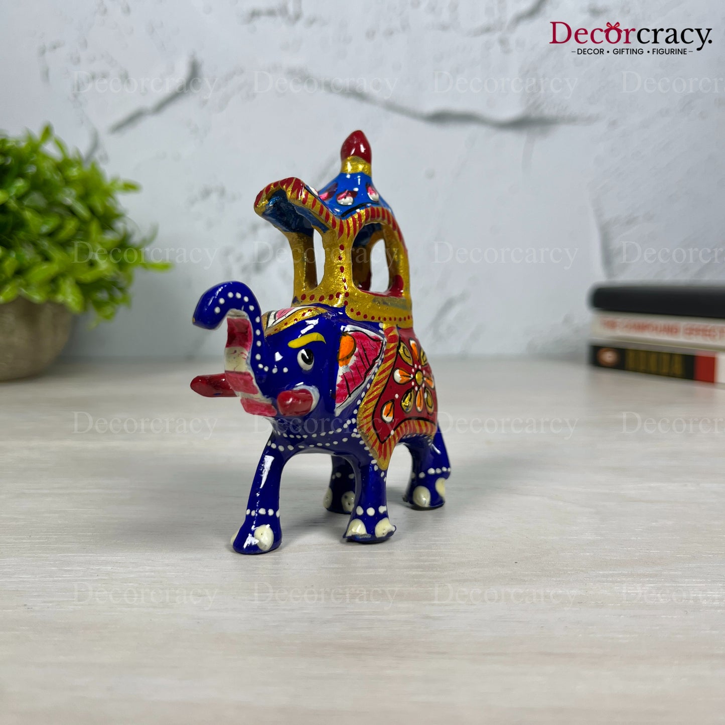 Elephant Ambabari 1Pc Metal Meenakari Art Hand Painted Animal Set Blue/Multi Small