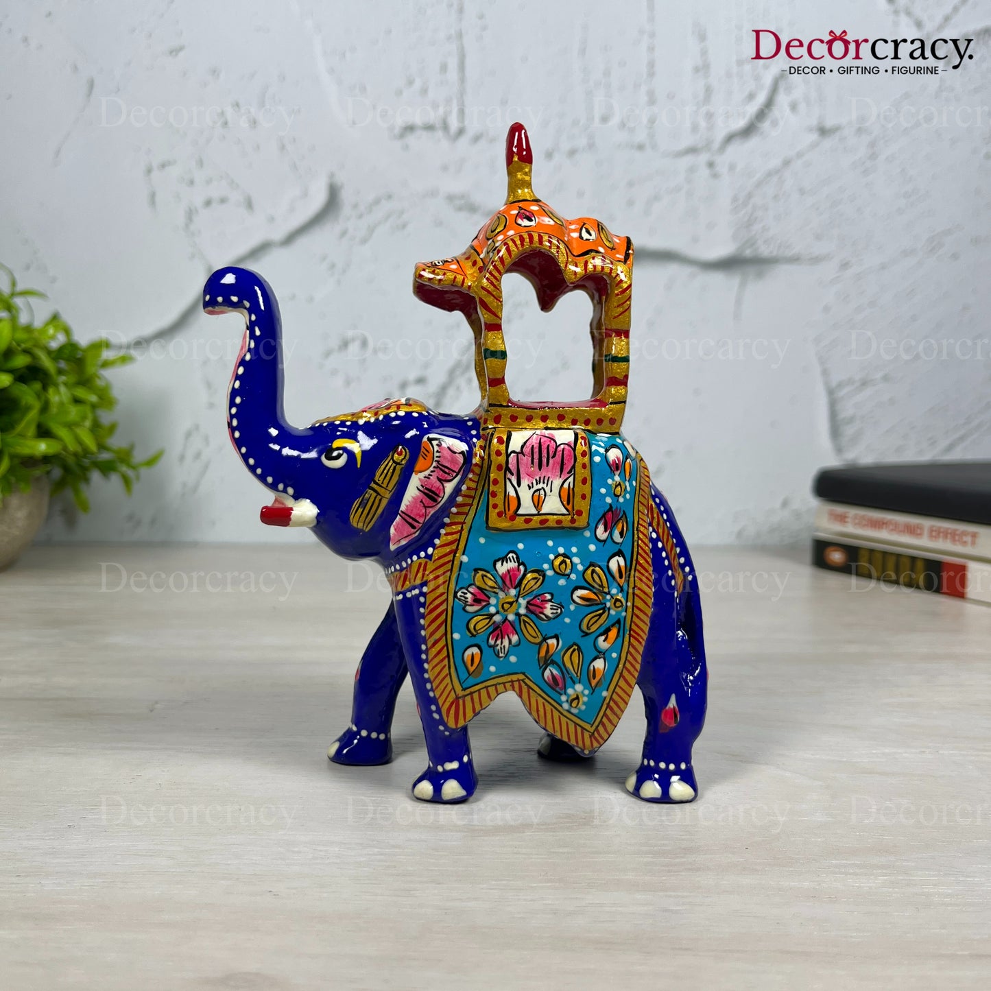 Elephant Ambabari 1Pc Metal Meenakari Art Hand Painted Animal Set Blue/Multi Big