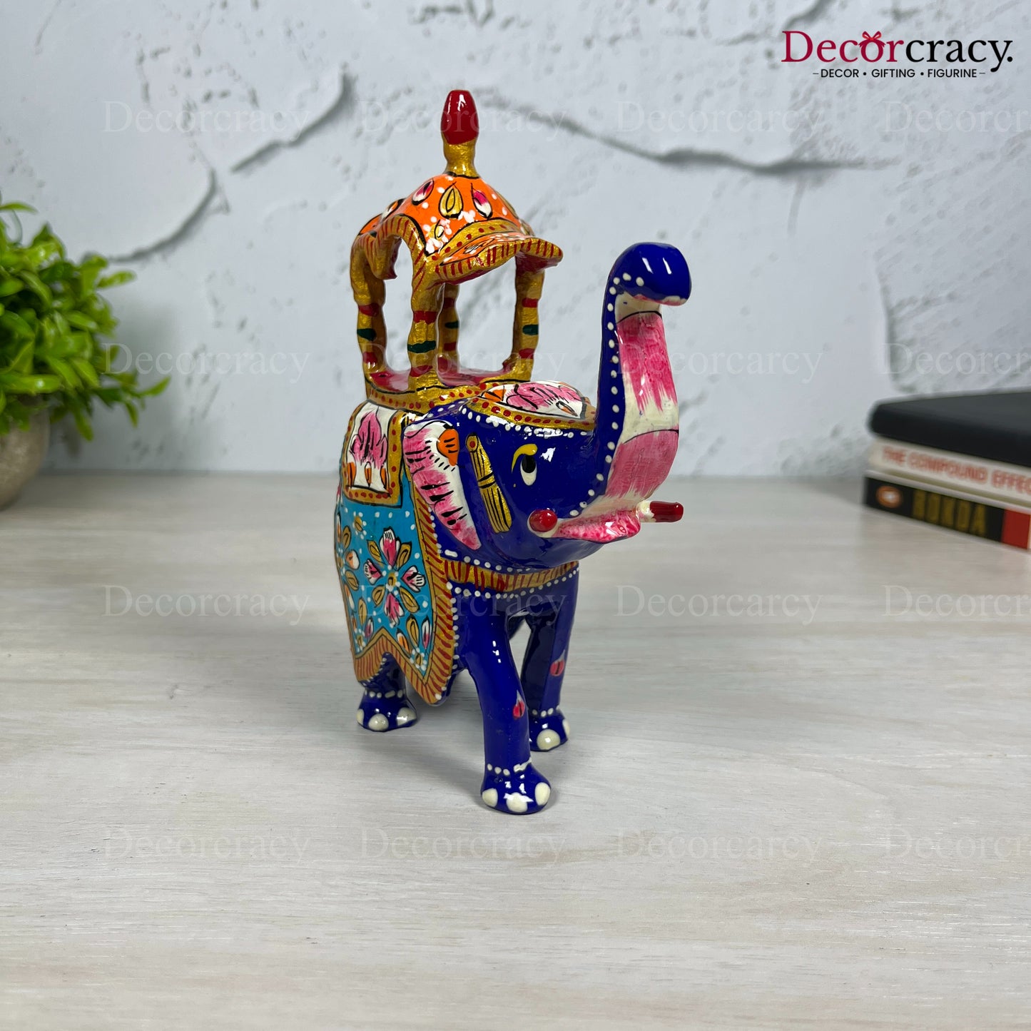 Elephant Ambabari 1Pc Metal Meenakari Art Hand Painted Animal Set Blue/Multi Big