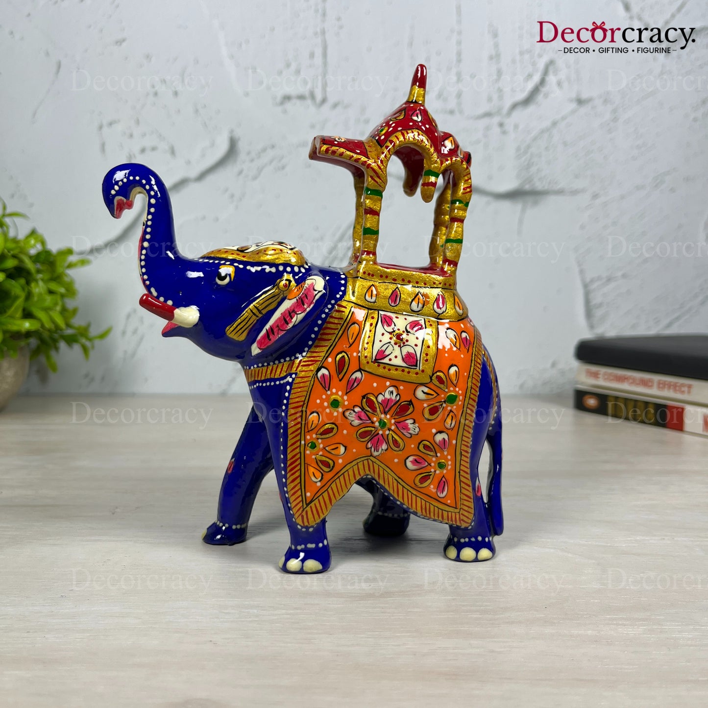 Elephant Ambabari 1Pc Metal Meenakari Art Hand Painted Animal Set Blue/Multi Large