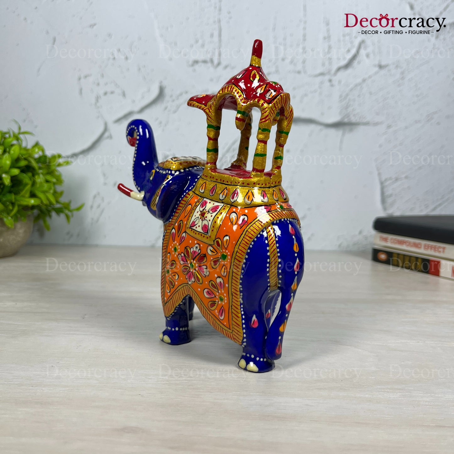 Elephant Ambabari 1Pc Metal Meenakari Art Hand Painted Animal Set Blue/Multi Large