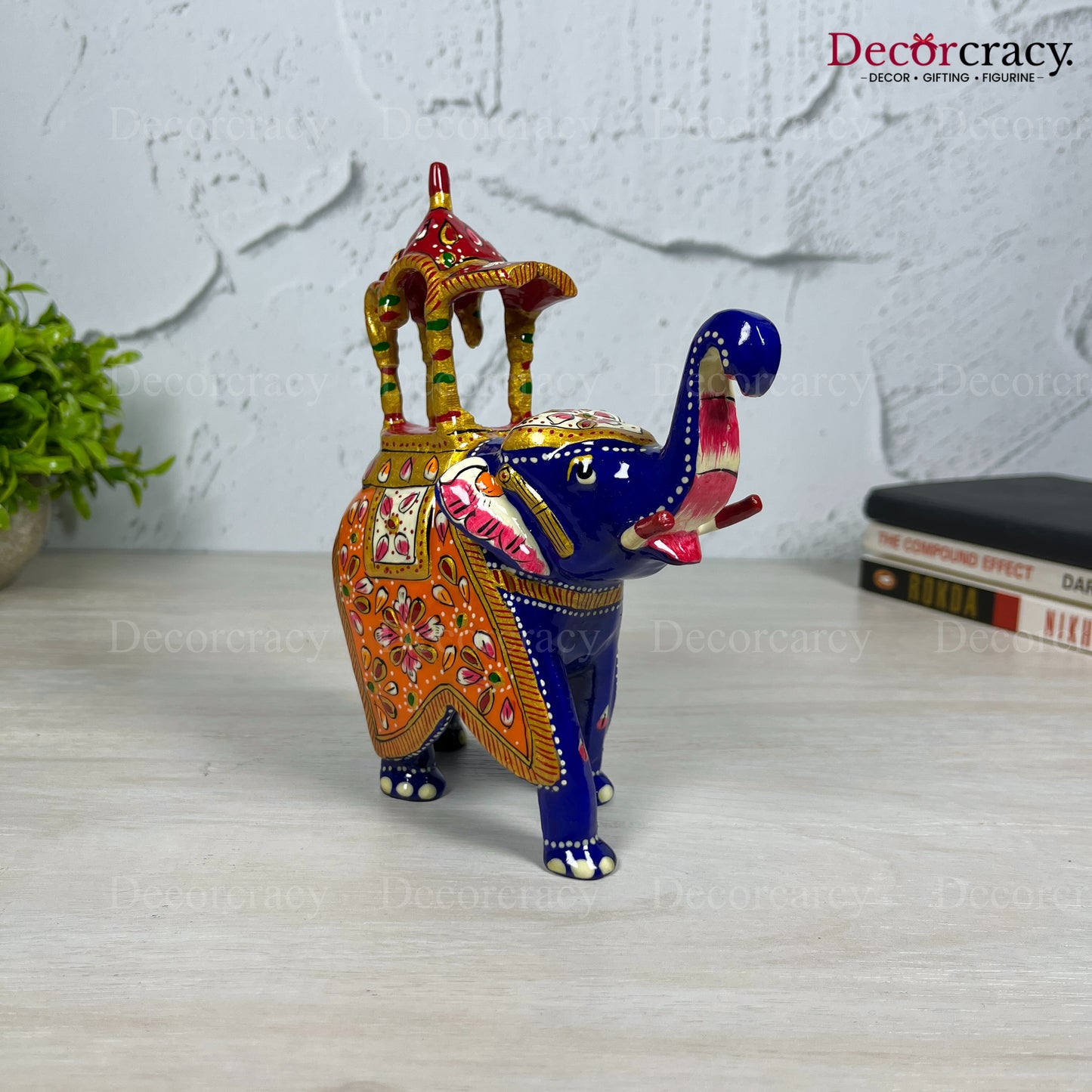 Elephant Ambabari 1Pc Metal Meenakari Art Hand Painted Animal Set Blue/Multi Large