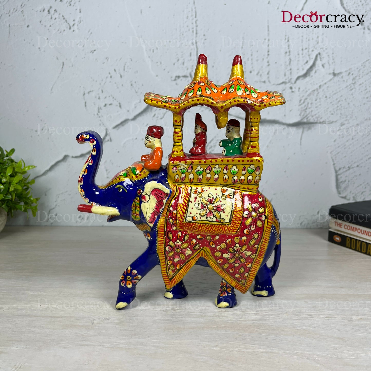Elephant Ambabari 1Pc Metal Meenakari Art Hand Painted Animal Set Blue/Multi Jumbo