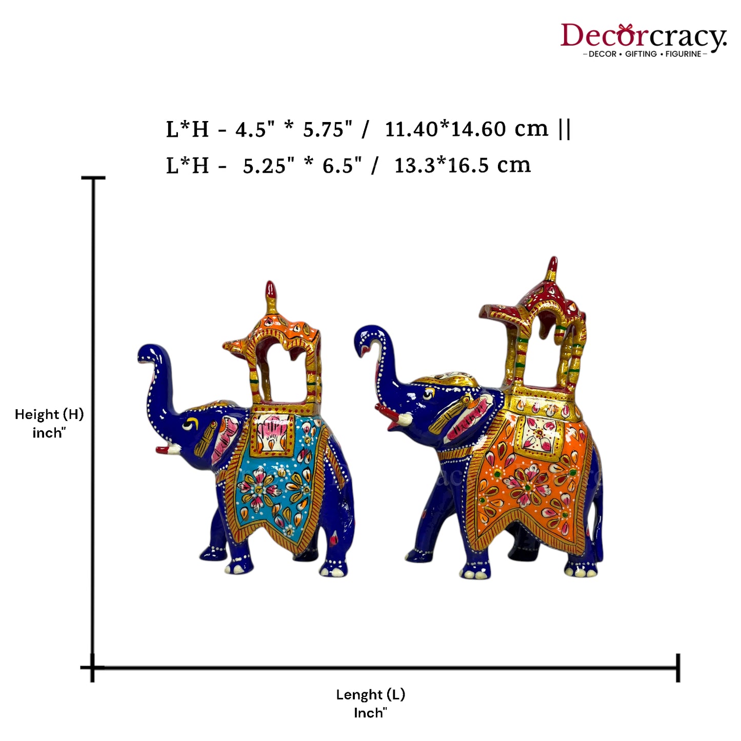 Elephant Ambabari 2Pc Metal Meenakari Art Hand Painted Animal Set Blue/Multi Medium