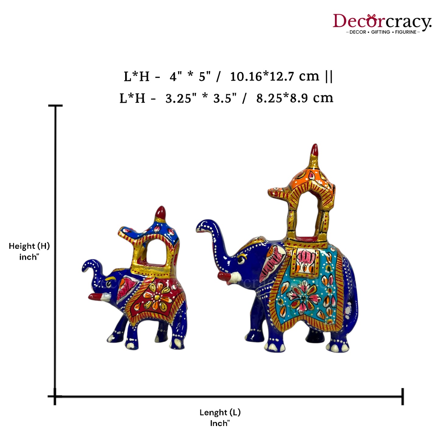 Elephant Ambabari 2Pc Metal Meenakari Art Hand Painted Animal Set Blue/Multi Small