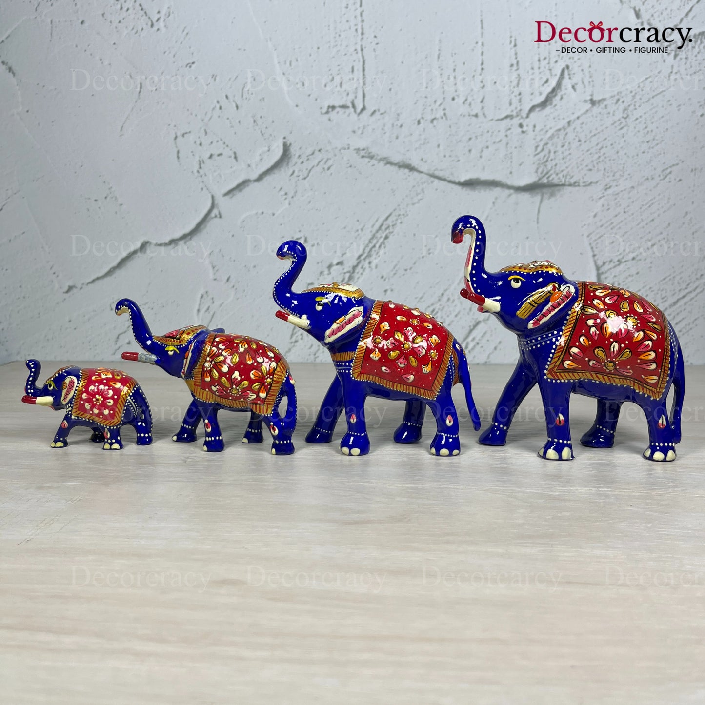 Elephant 4Pc Metal Meenakari Art Hand Painted Animal Set Blue/Multi