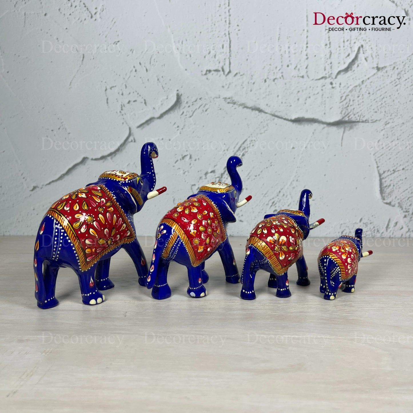 Elephant 4Pc Metal Meenakari Art Hand Painted Animal Set Blue/Multi