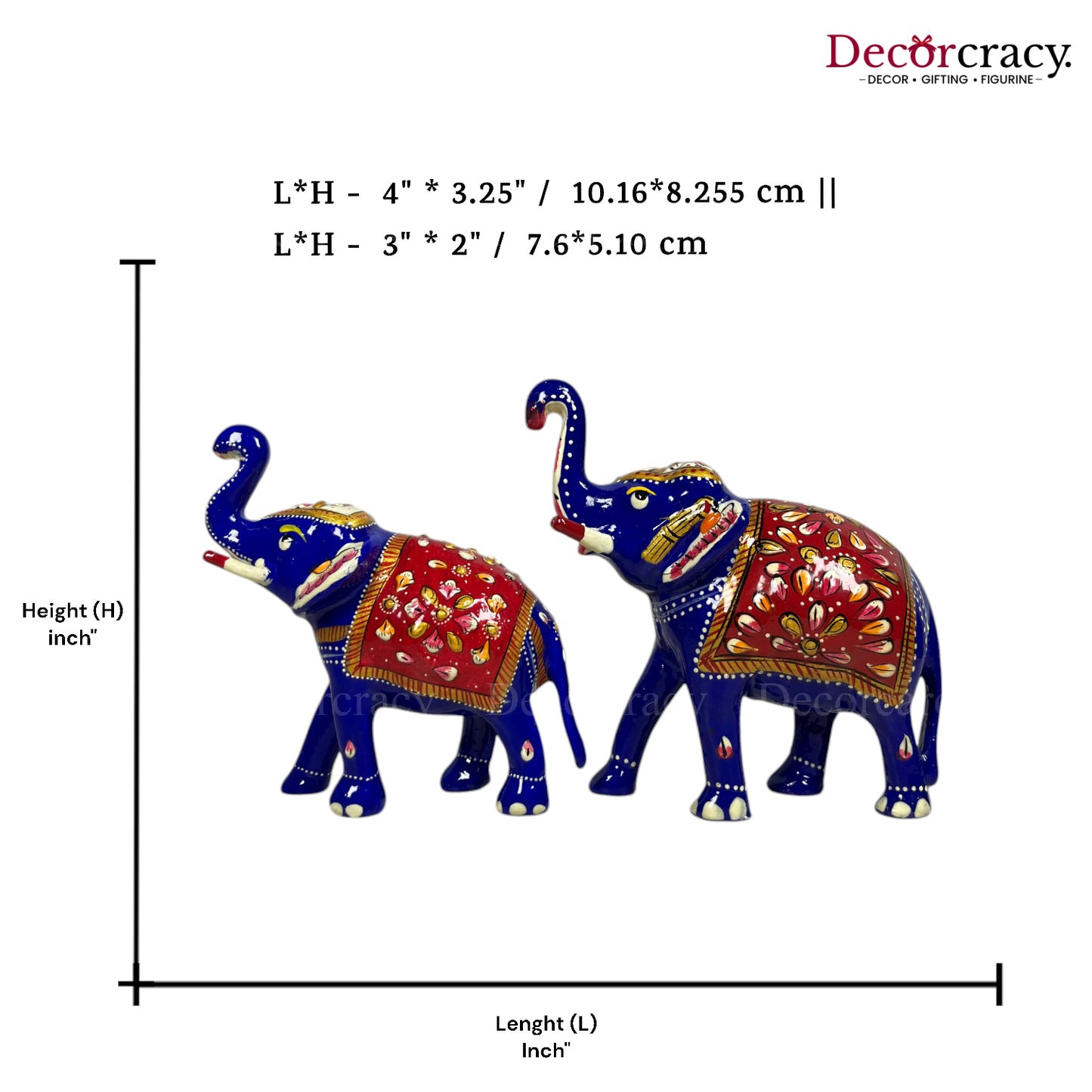 Elephant 2Pc Metal Meenakari Art Hand Painted Animal Set Blue/Multi Big