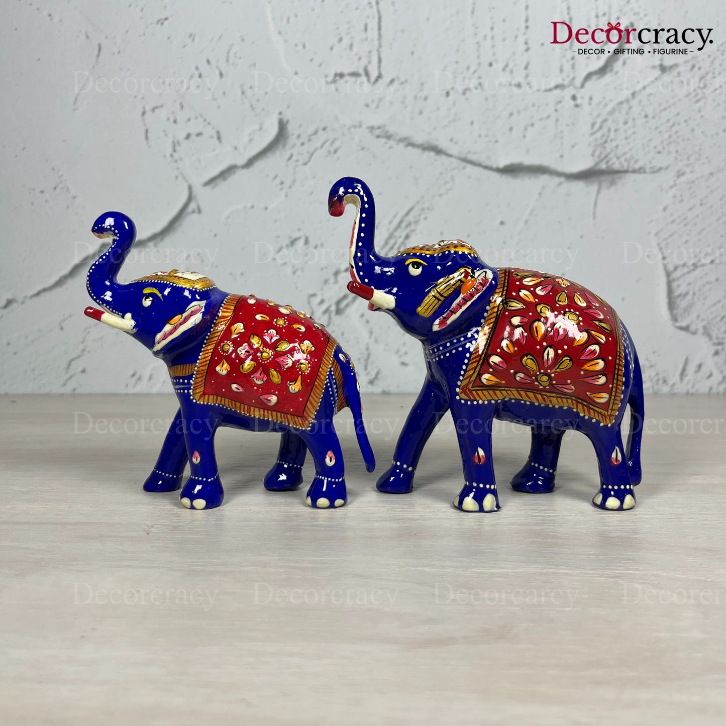 Elephant 2Pc Metal Meenakari Art Hand Painted Animal Set Blue/Multi Big