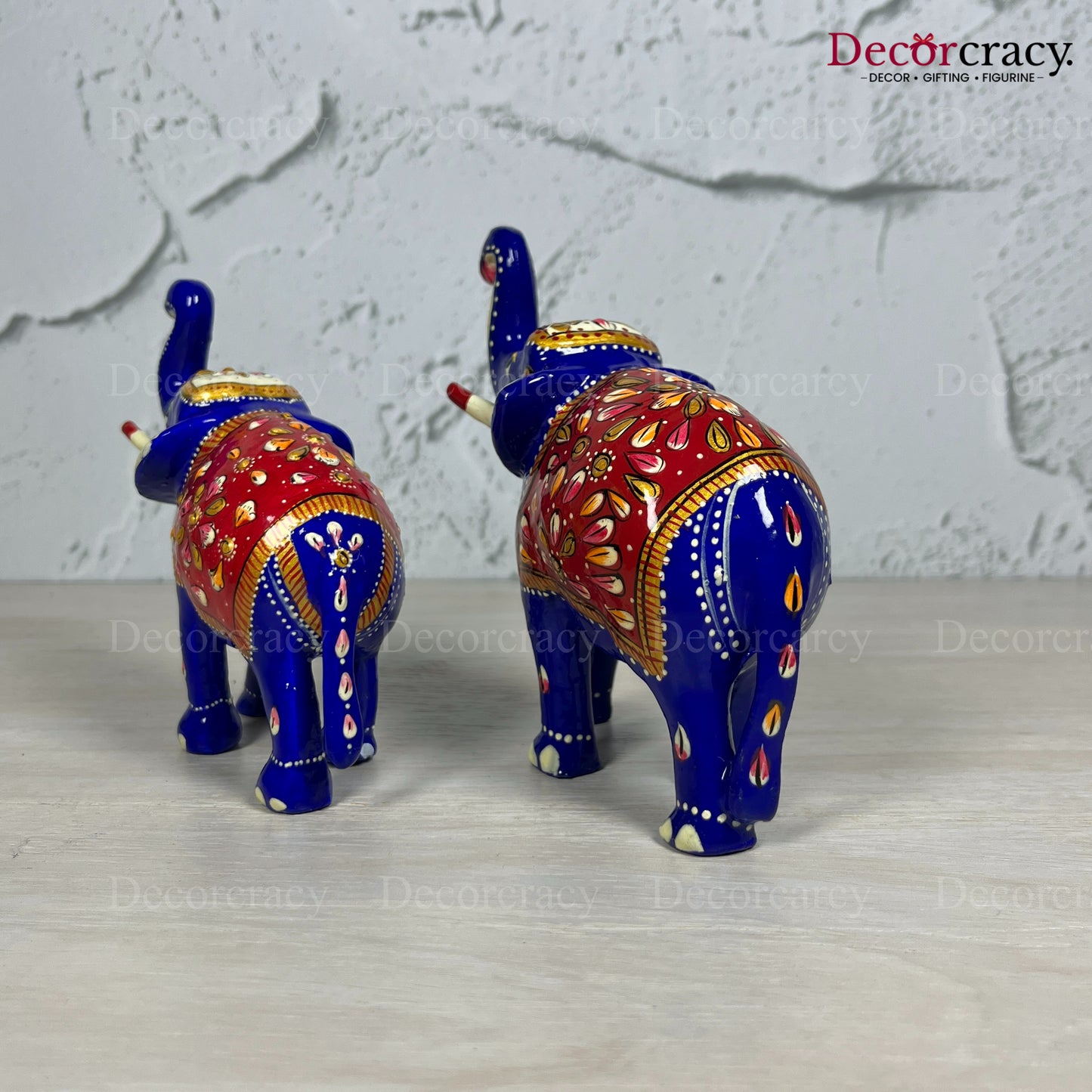 Elephant 2Pc Metal Meenakari Art Hand Painted Animal Set Blue/Multi Big
