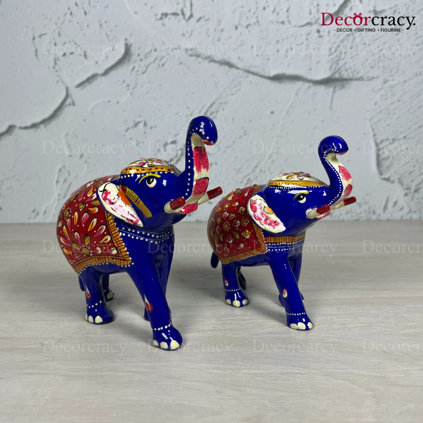 Elephant 2Pc Metal Meenakari Art Hand Painted Animal Set Blue/Multi Big