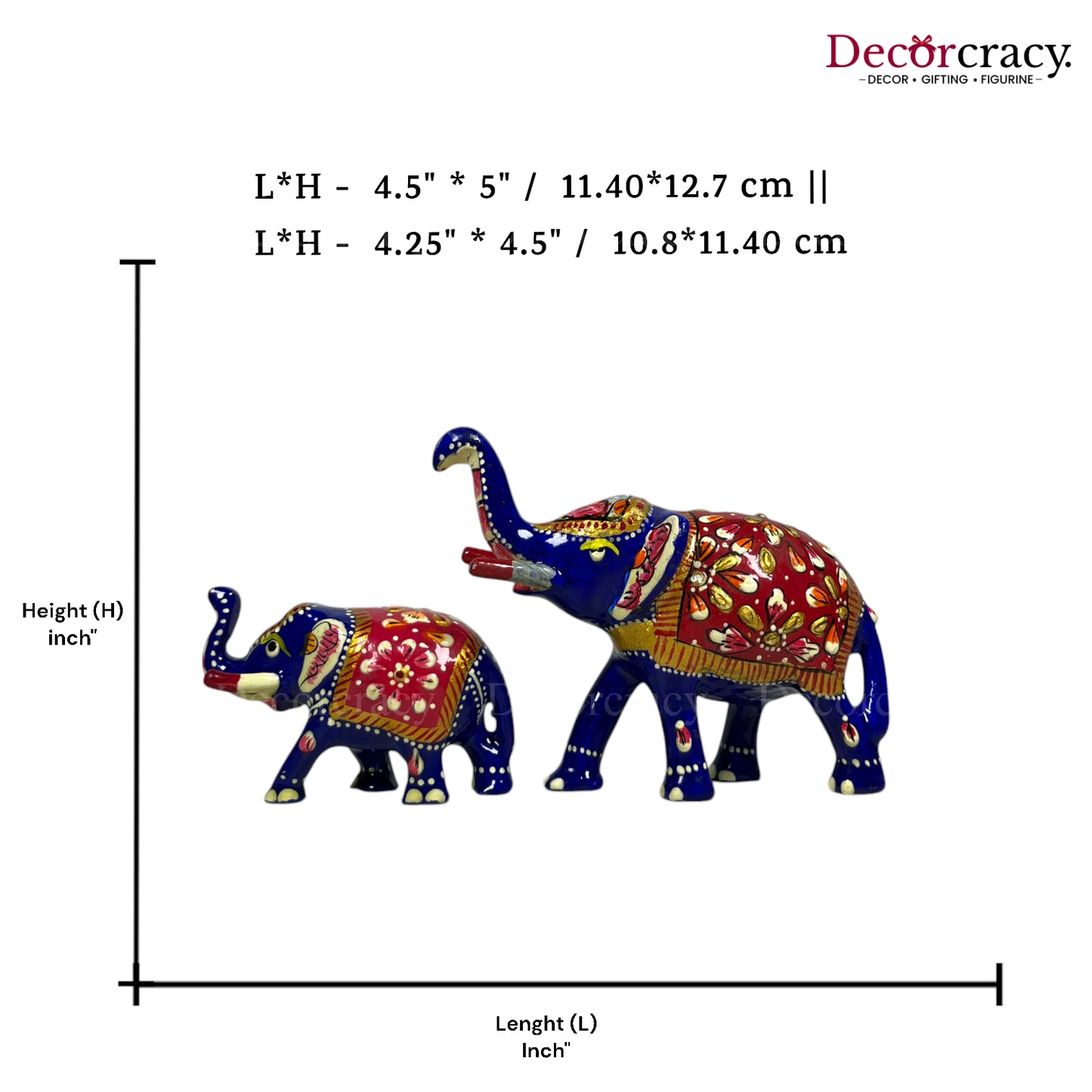 Elephant 2Pc Metal Meenakari Art Hand Painted Animal Set Blue/Multi Medium