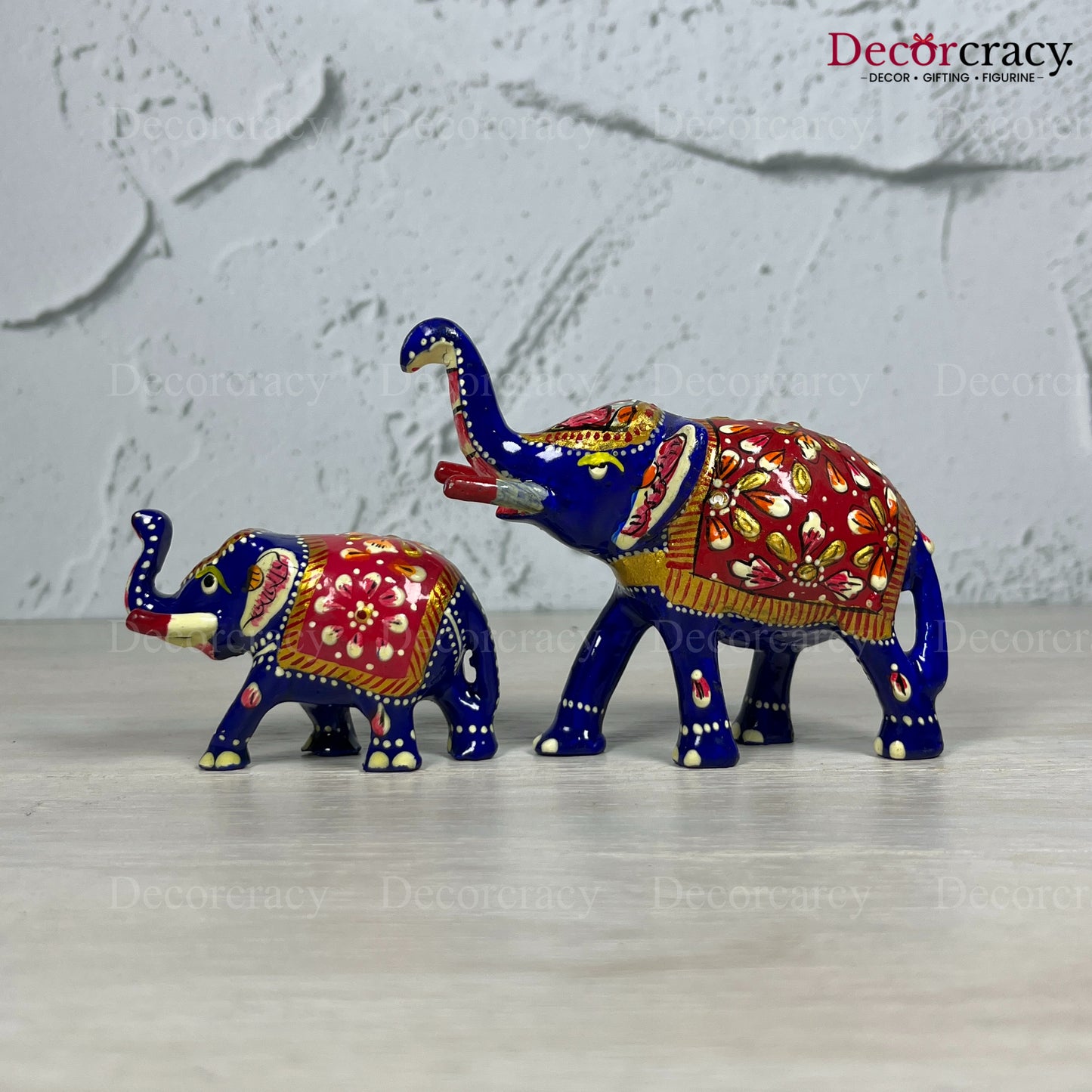 Elephant 2Pc Metal Meenakari Art Hand Painted Animal Set Blue/Multi Medium