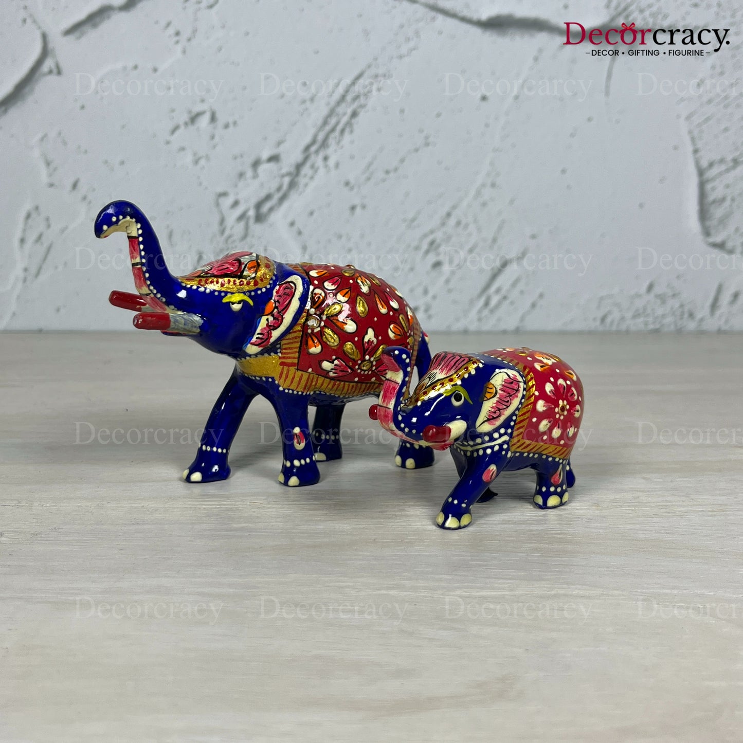 Elephant 2Pc Metal Meenakari Art Hand Painted Animal Set Blue/Multi Medium