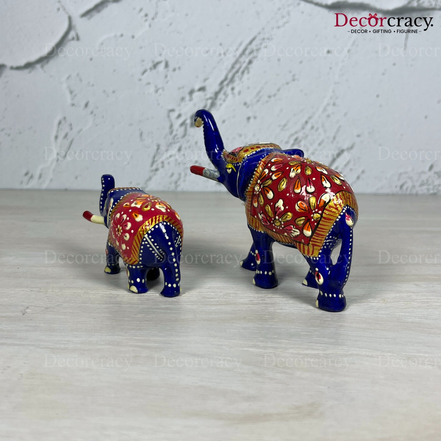 Elephant 2Pc Metal Meenakari Art Hand Painted Animal Set Blue/Multi Medium