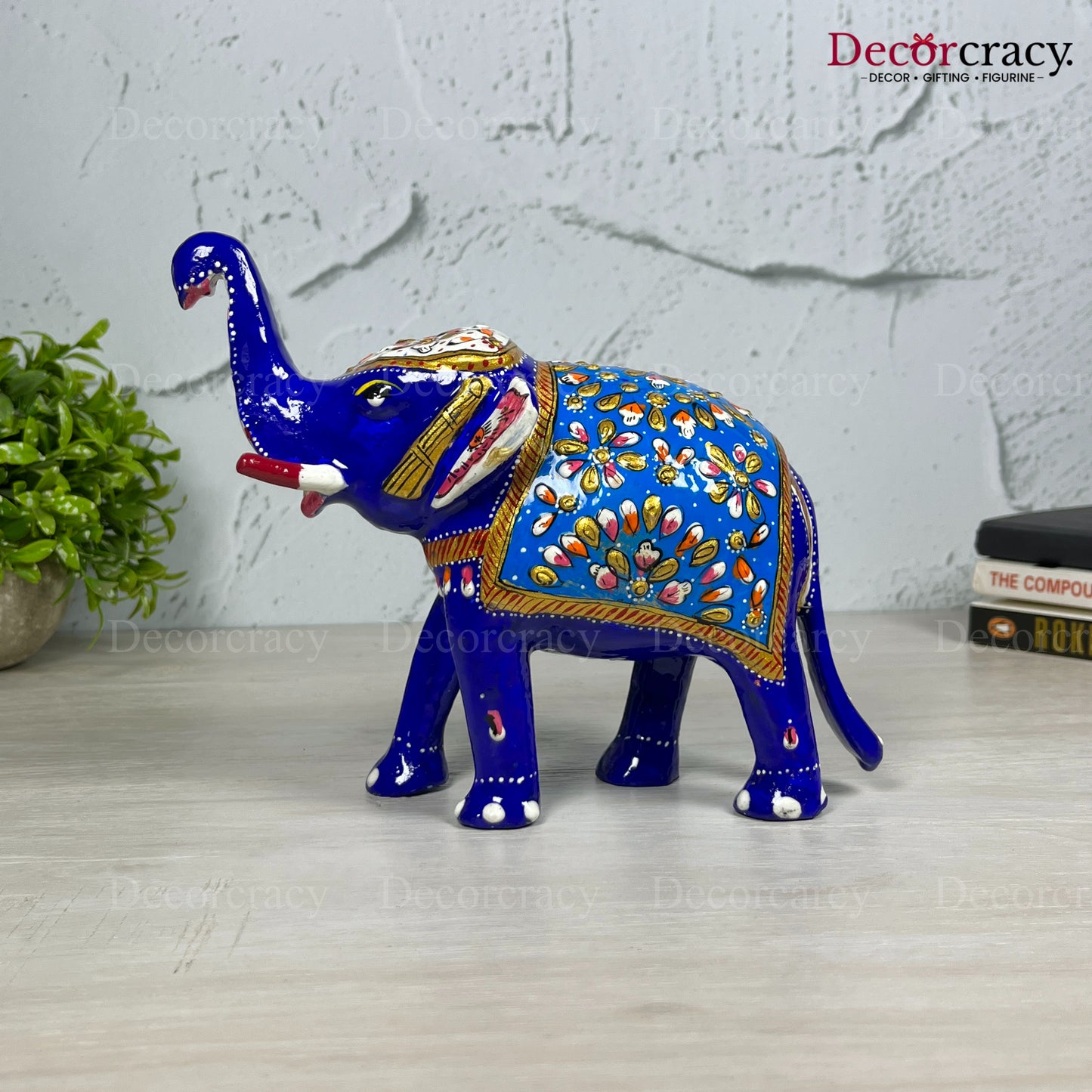 Elephant 1Pc Metal Meenakari Art Hand Painted Animal Set Blue/Multi Big