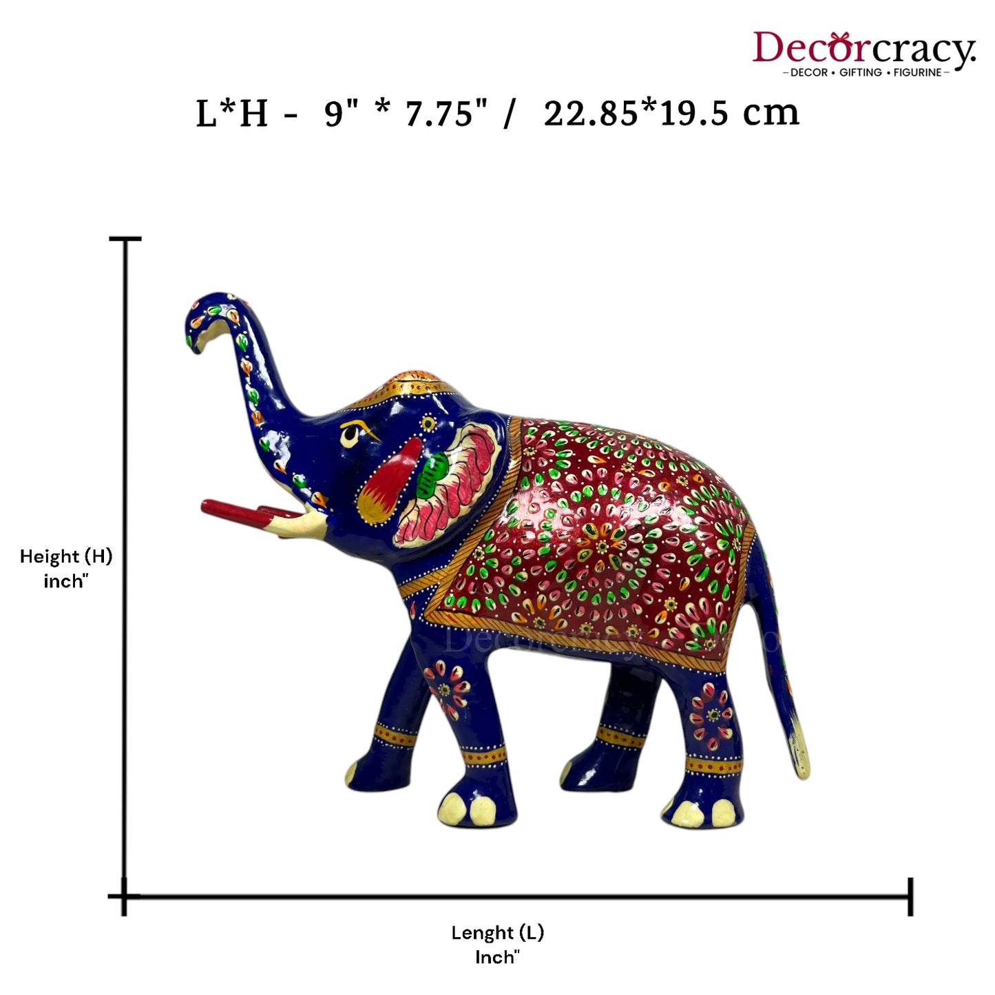 Elephant 1Pc Metal Meenakari Art Hand Painted Animal Set Blue/Multi Large