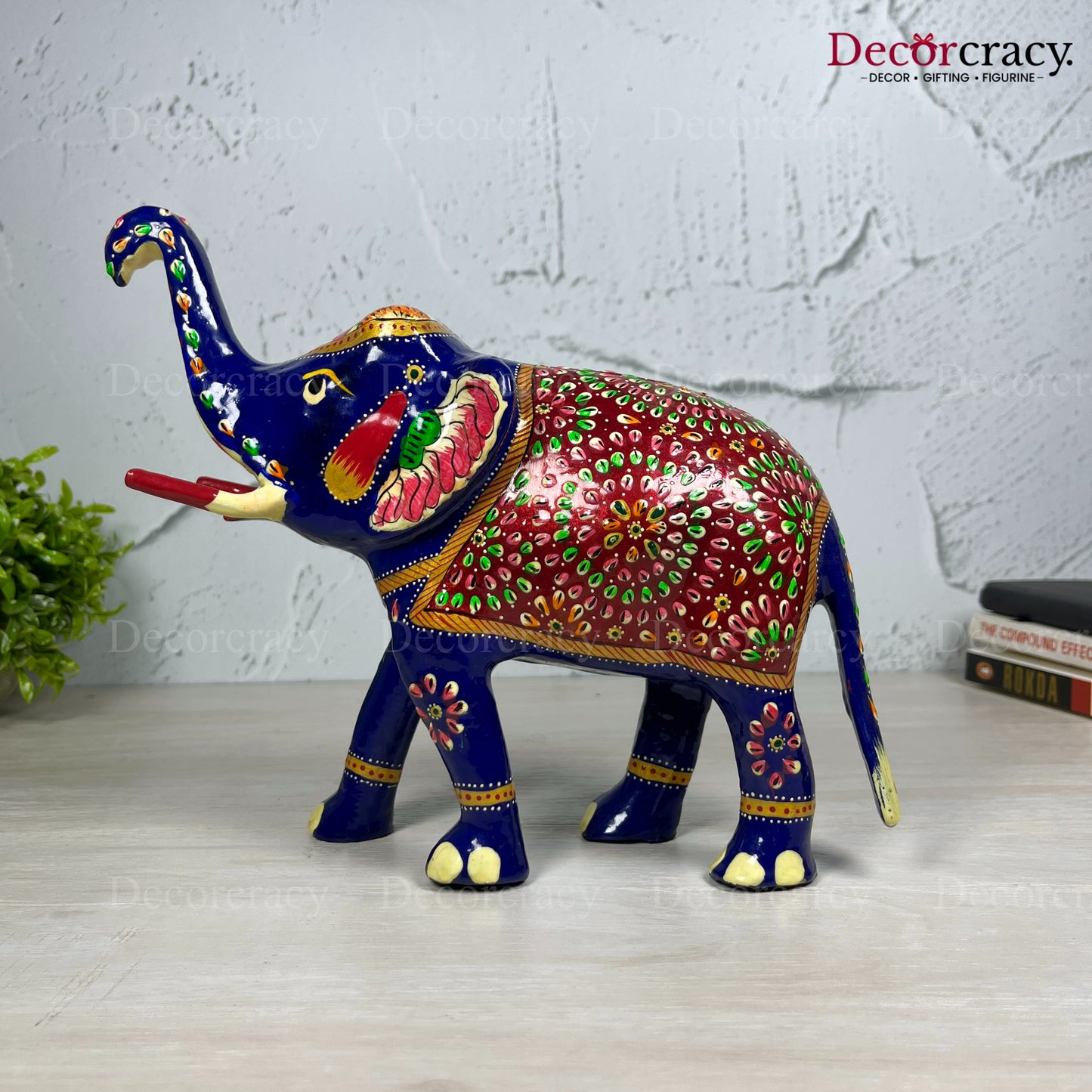 Elephant 1Pc Metal Meenakari Art Hand Painted Animal Set Blue/Multi Large