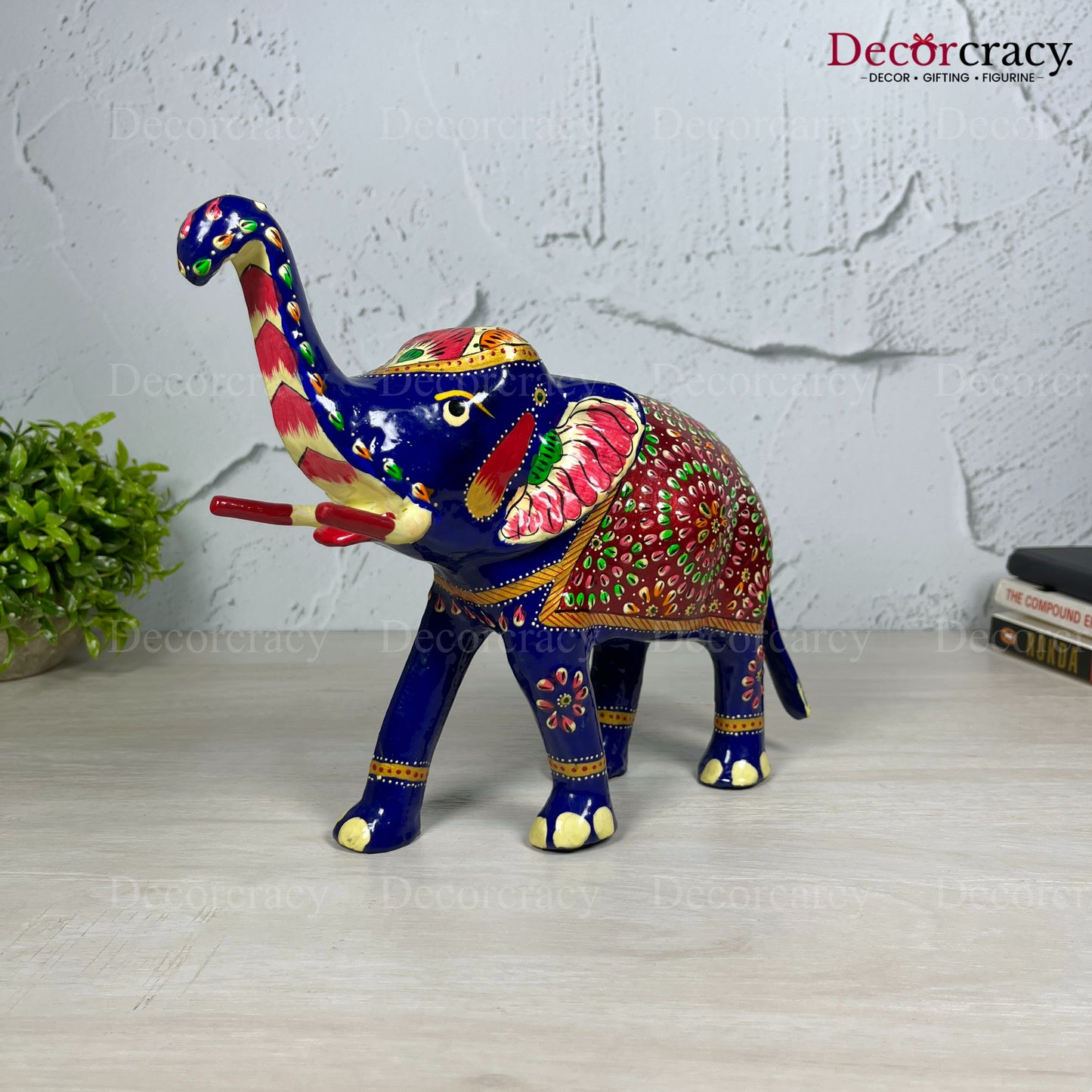 Elephant 1Pc Metal Meenakari Art Hand Painted Animal Set Blue/Multi Large