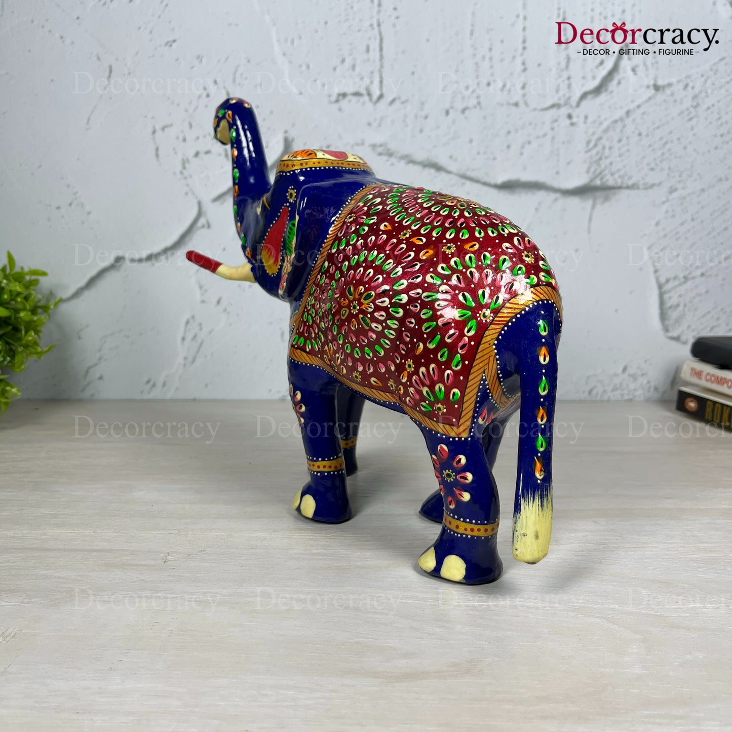 Elephant 1Pc Metal Meenakari Art Hand Painted Animal Set Blue/Multi Large