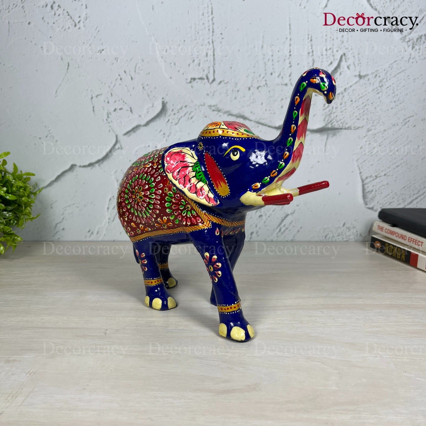 Elephant 1Pc Metal Meenakari Art Hand Painted Animal Set Blue/Multi Large