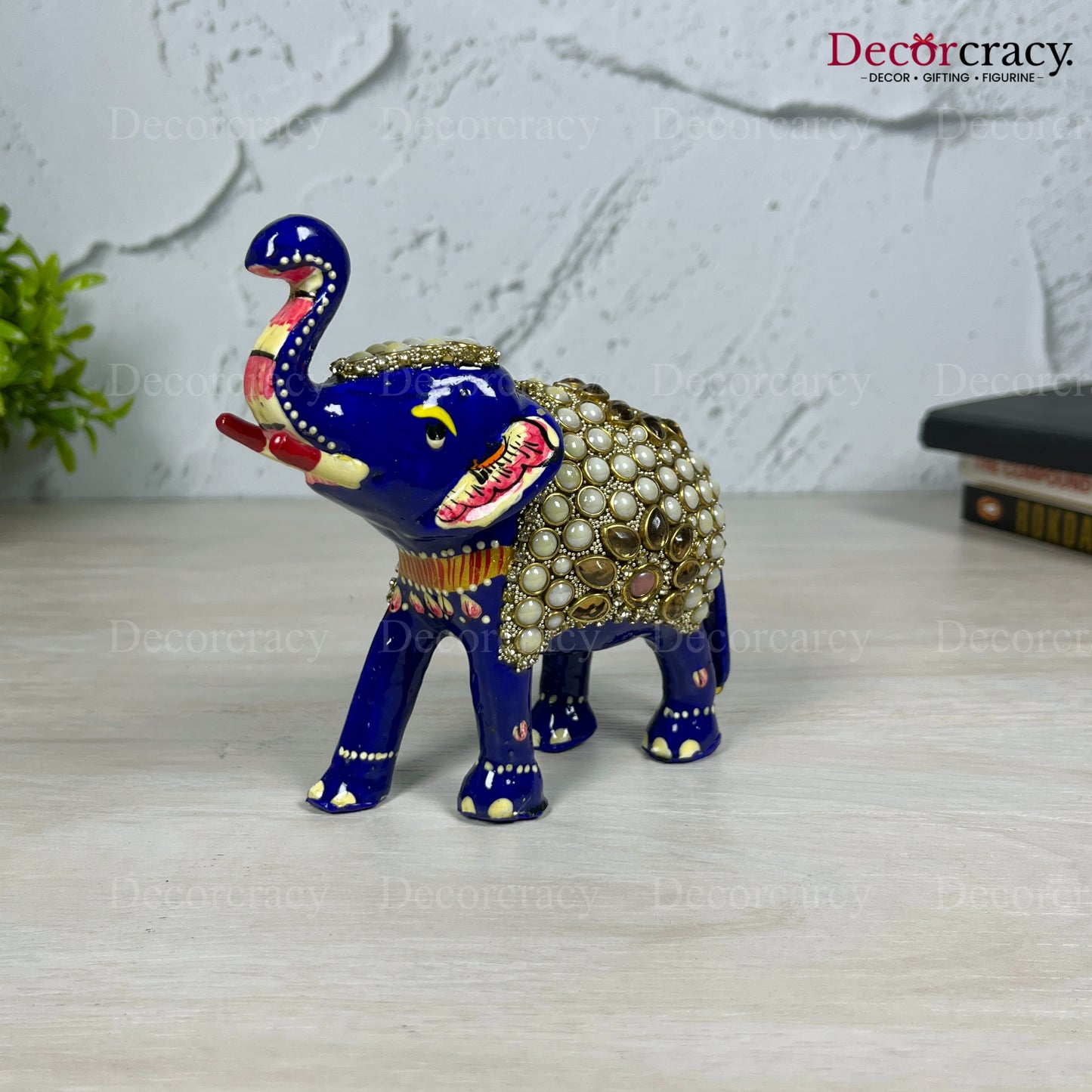 Elephant Stone 1Pc Metal Meenakari Art Hand Painted Animal Set Blue/Multi