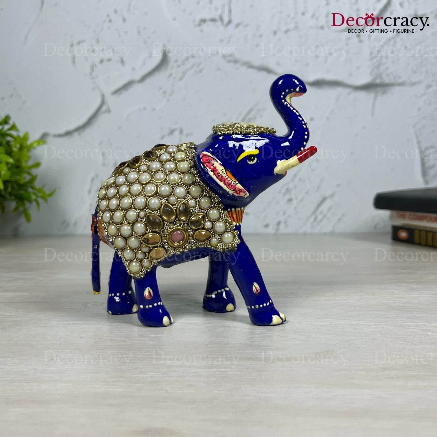 Elephant Stone 1Pc Metal Meenakari Art Hand Painted Animal Set Blue/Multi