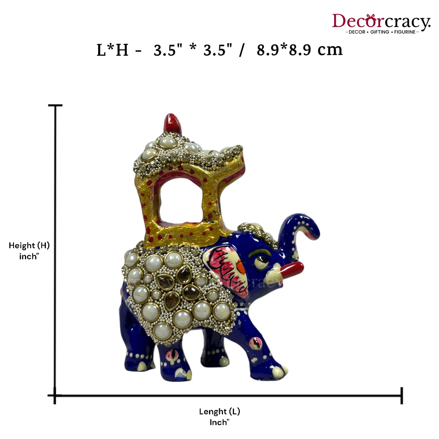 Elephant Ambabari Stone 1Pc Metal Meenakari Art Hand Painted Animal Set Blue/Multi Small