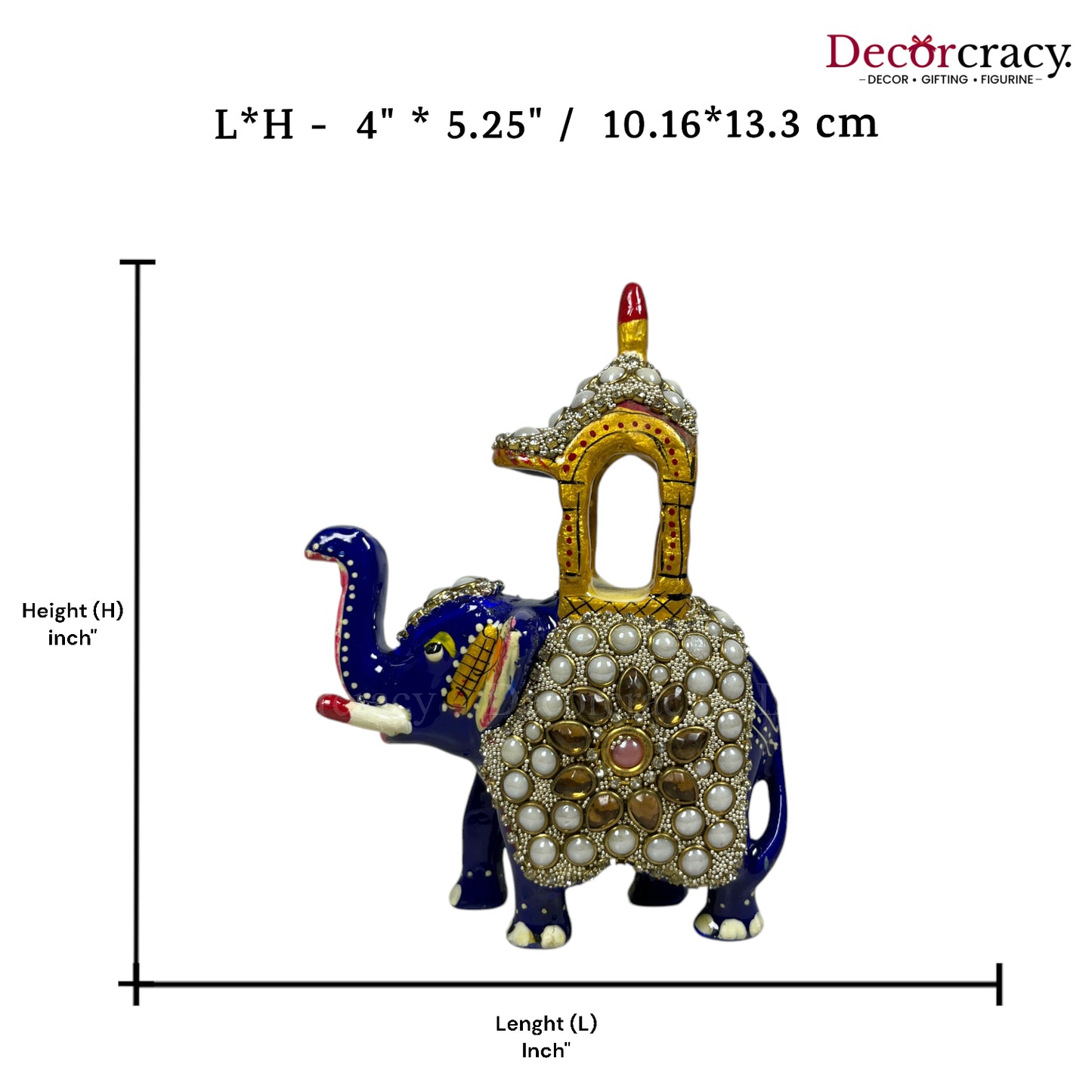 Elephant Ambabari Stone 1Pc Metal Meenakari Art Hand Painted Animal Set Blue/Multi Medium