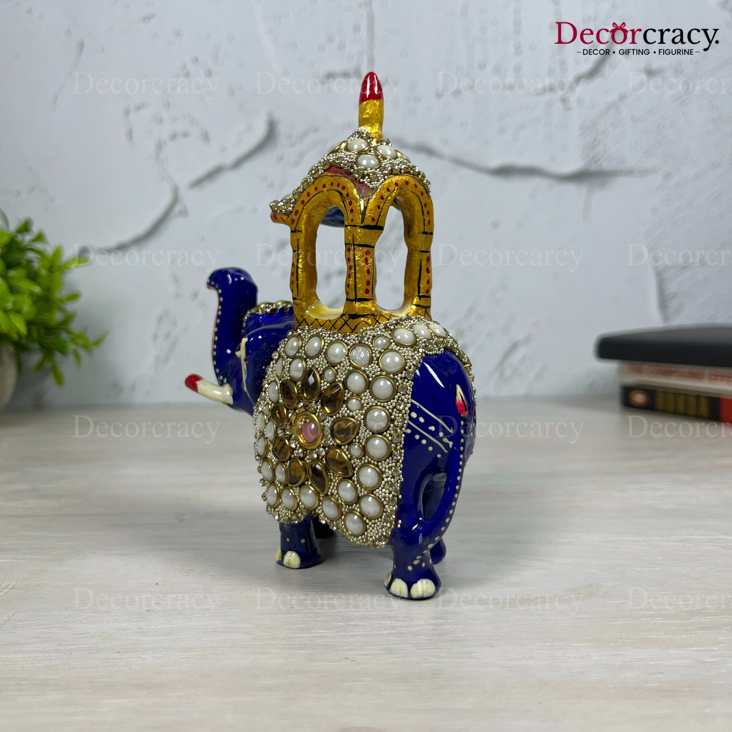 Elephant Ambabari Stone 1Pc Metal Meenakari Art Hand Painted Animal Set Blue/Multi Medium