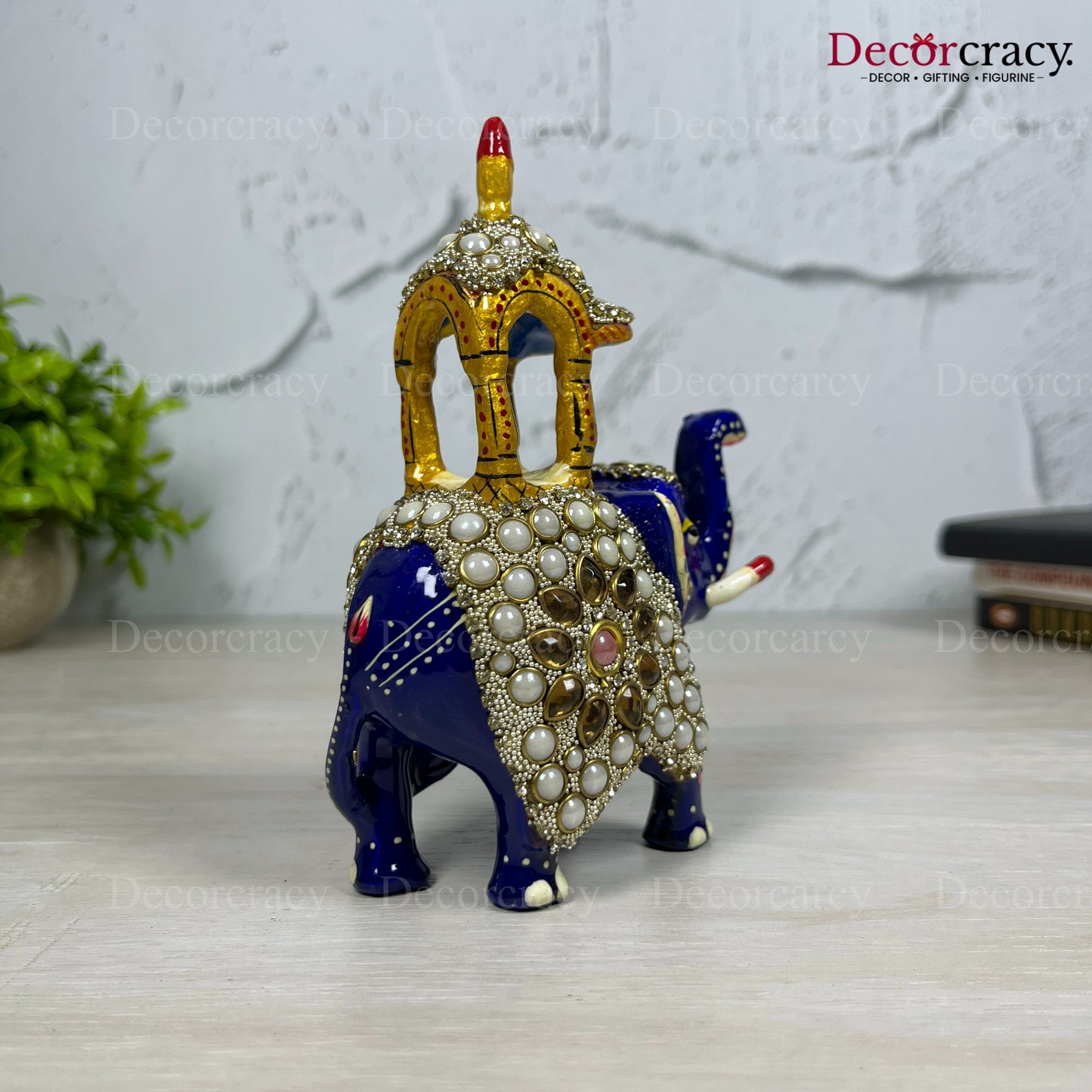 Elephant Ambabari Stone 1Pc Metal Meenakari Art Hand Painted Animal Set Blue/Multi Medium