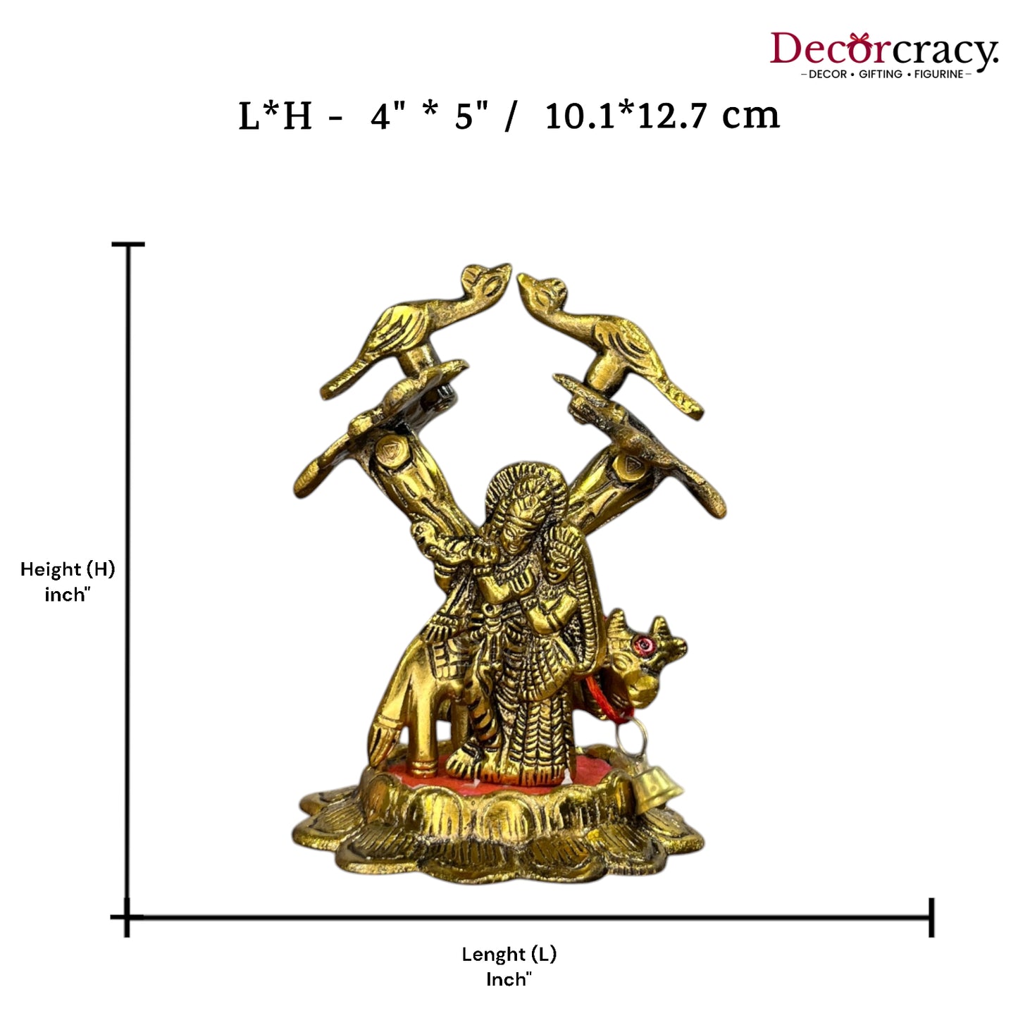 Shree Radha Krishna Cow Peacock Tree Metal golden