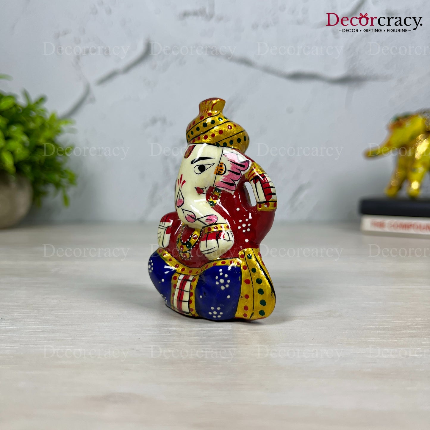 Ganesh Metal Meenakari Art Hand Painted Car Dashboard Idol