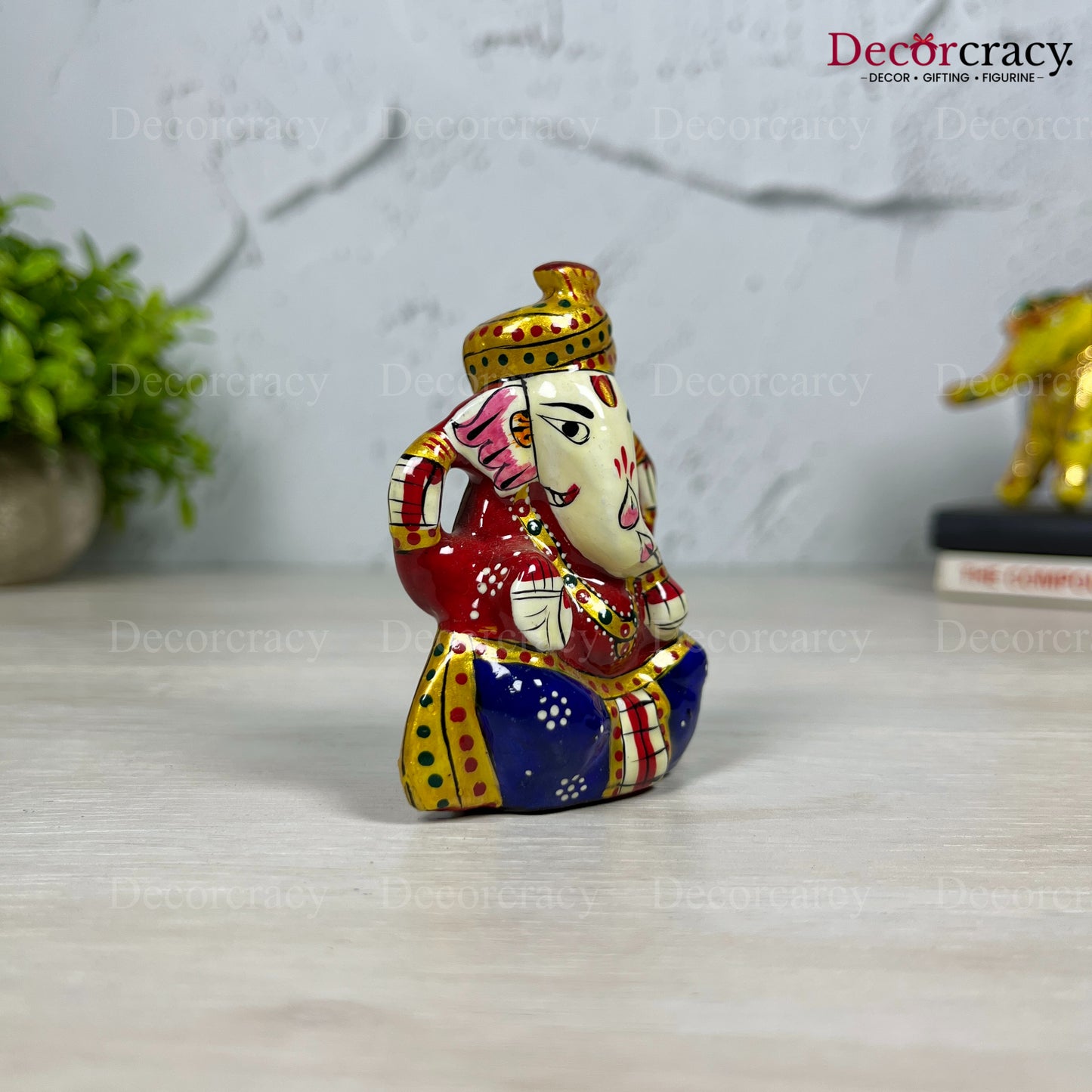 Ganesh Metal Meenakari Art Hand Painted Car Dashboard Idol
