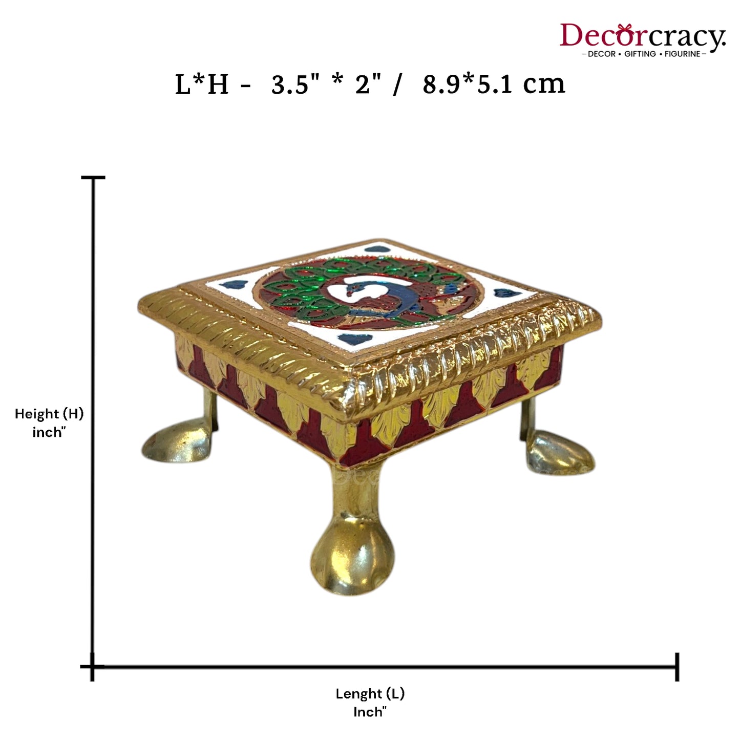 Meenakari Pooja Chowki 4" Wooden Golden/Multi