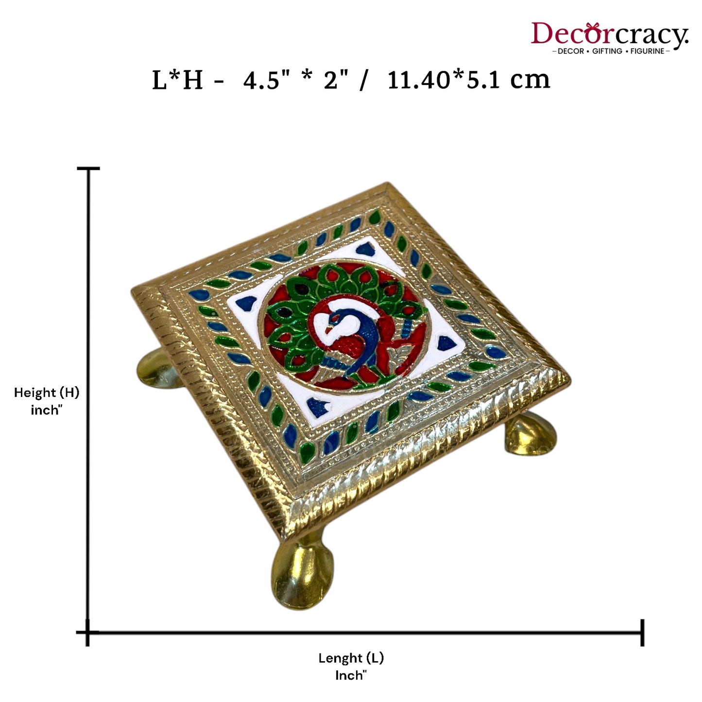 Meenakari Pooja Chowki 5" Wooden Golden/Multi