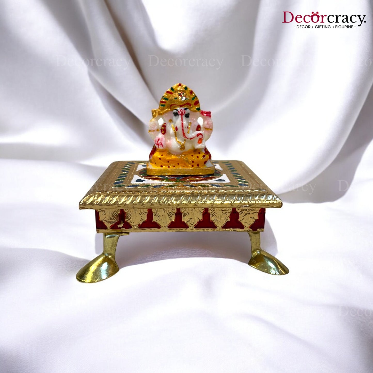 Meenakari Pooja Chowki 5" Wooden Golden/Multi