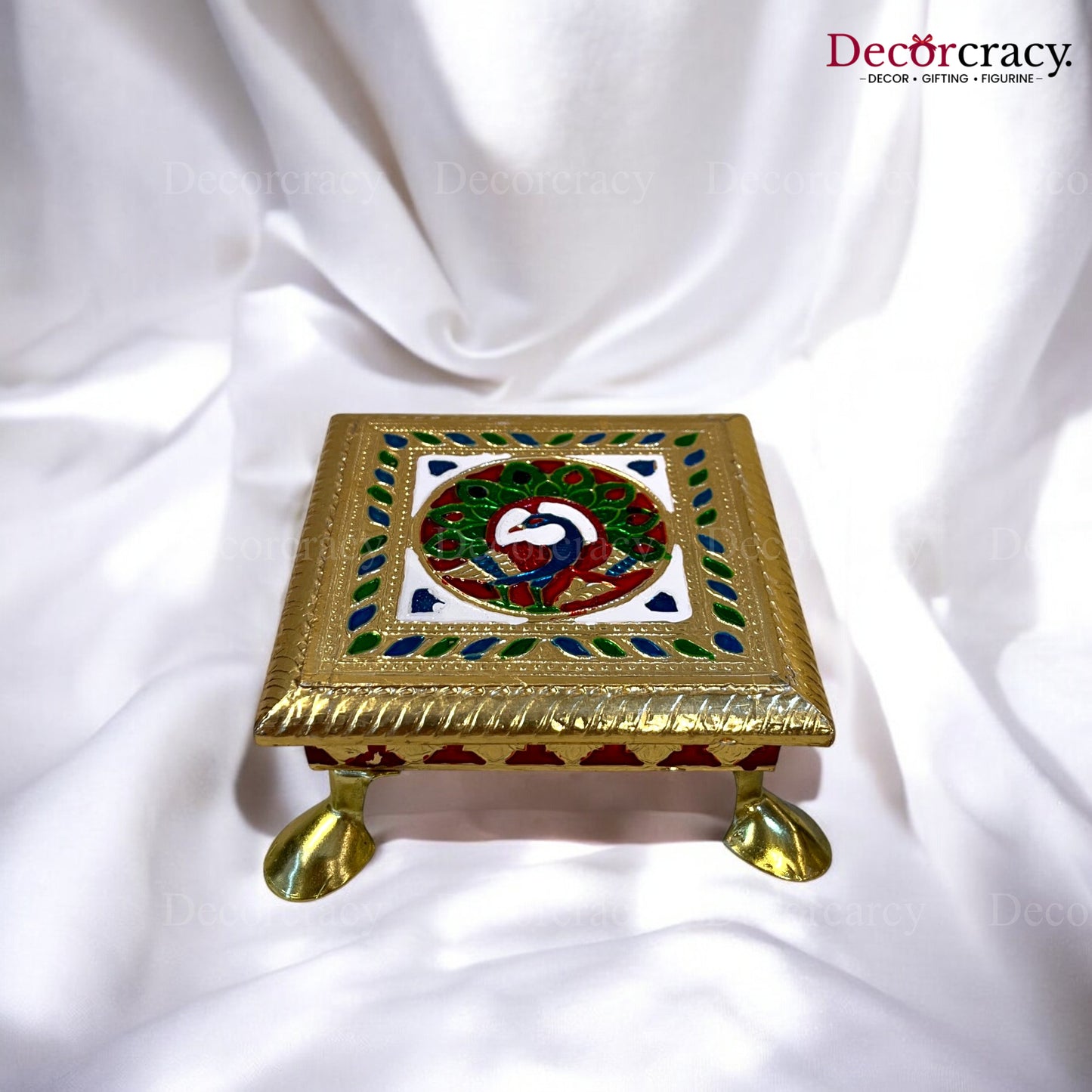 Meenakari Pooja Chowki 5" Wooden Golden/Multi