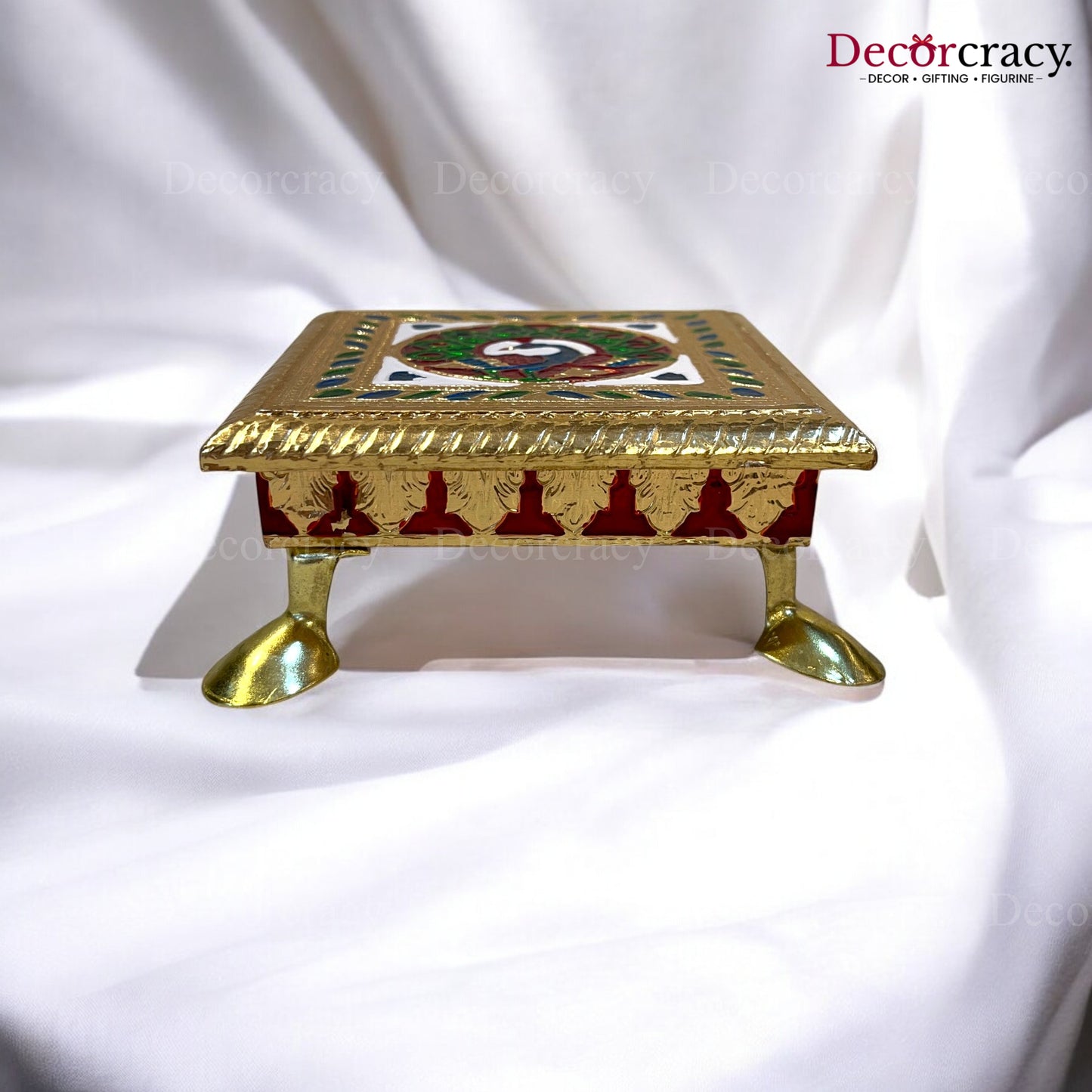 Meenakari Pooja Chowki 5" Wooden Golden/Multi