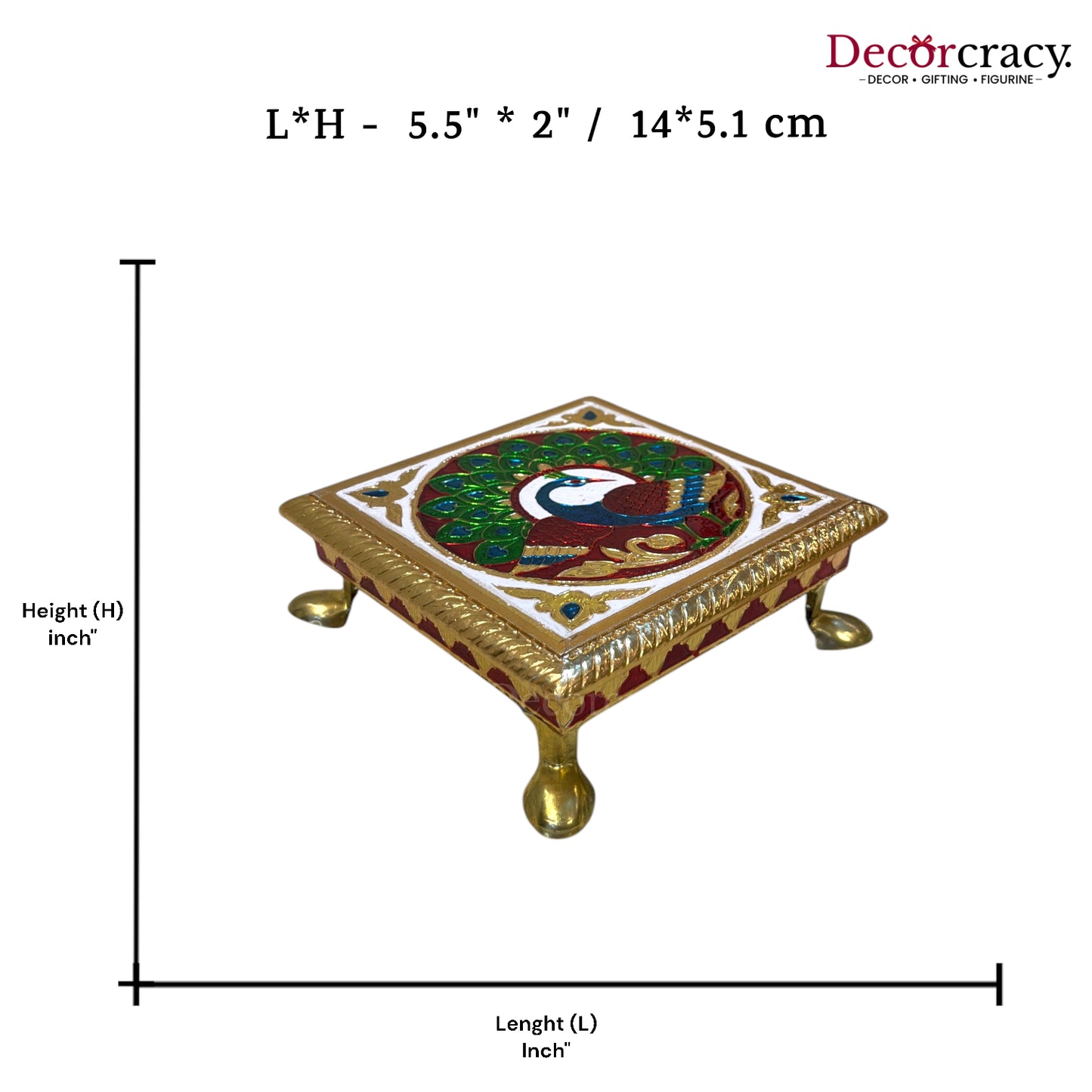 Meenakari Pooja Chowki 6" Wooden Golden/Multi