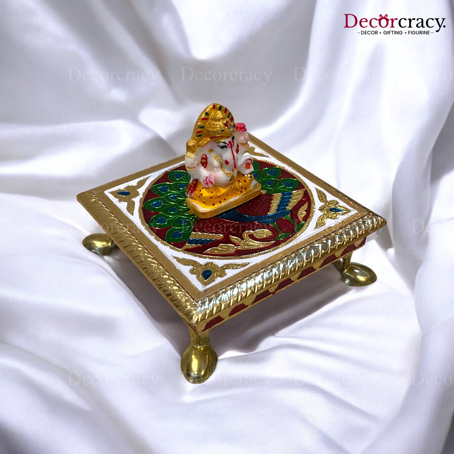Meenakari Pooja Chowki 6" Wooden Golden/Multi