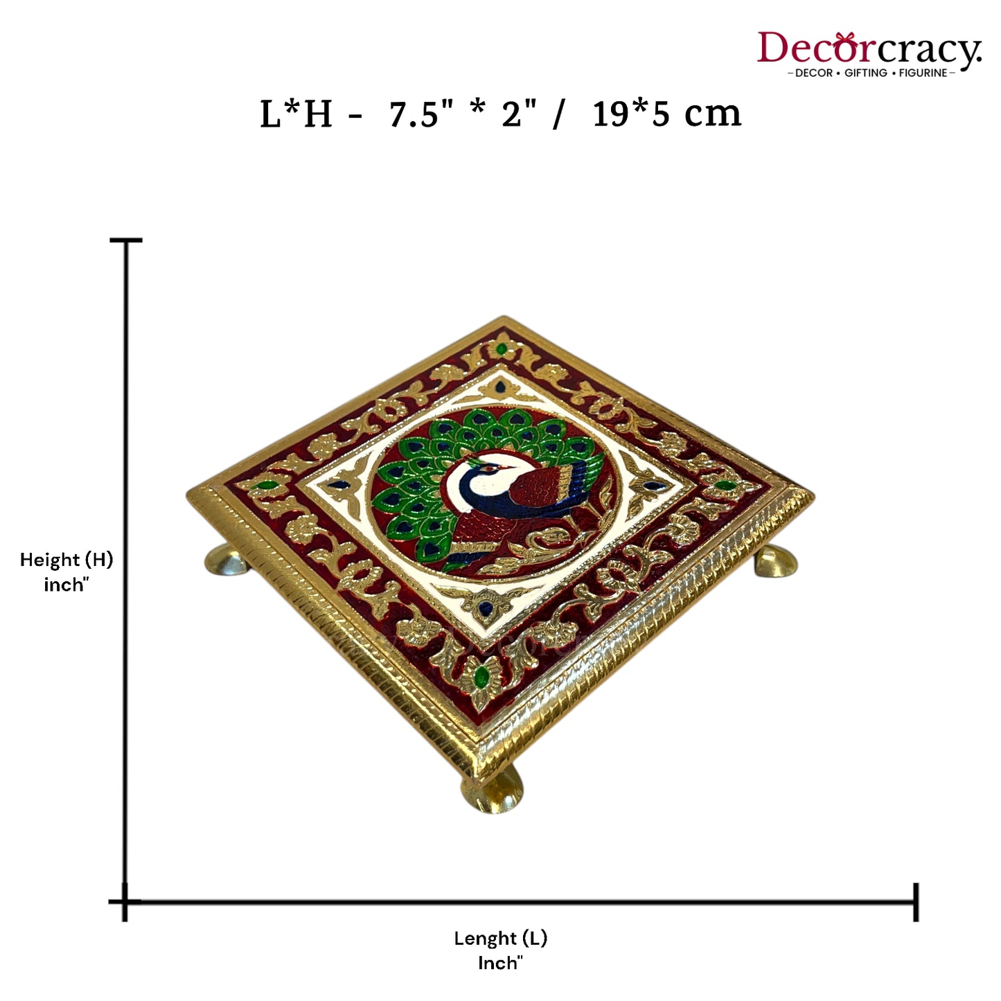 Meenakari Pooja Chowki 8" Wooden Golden/Multi