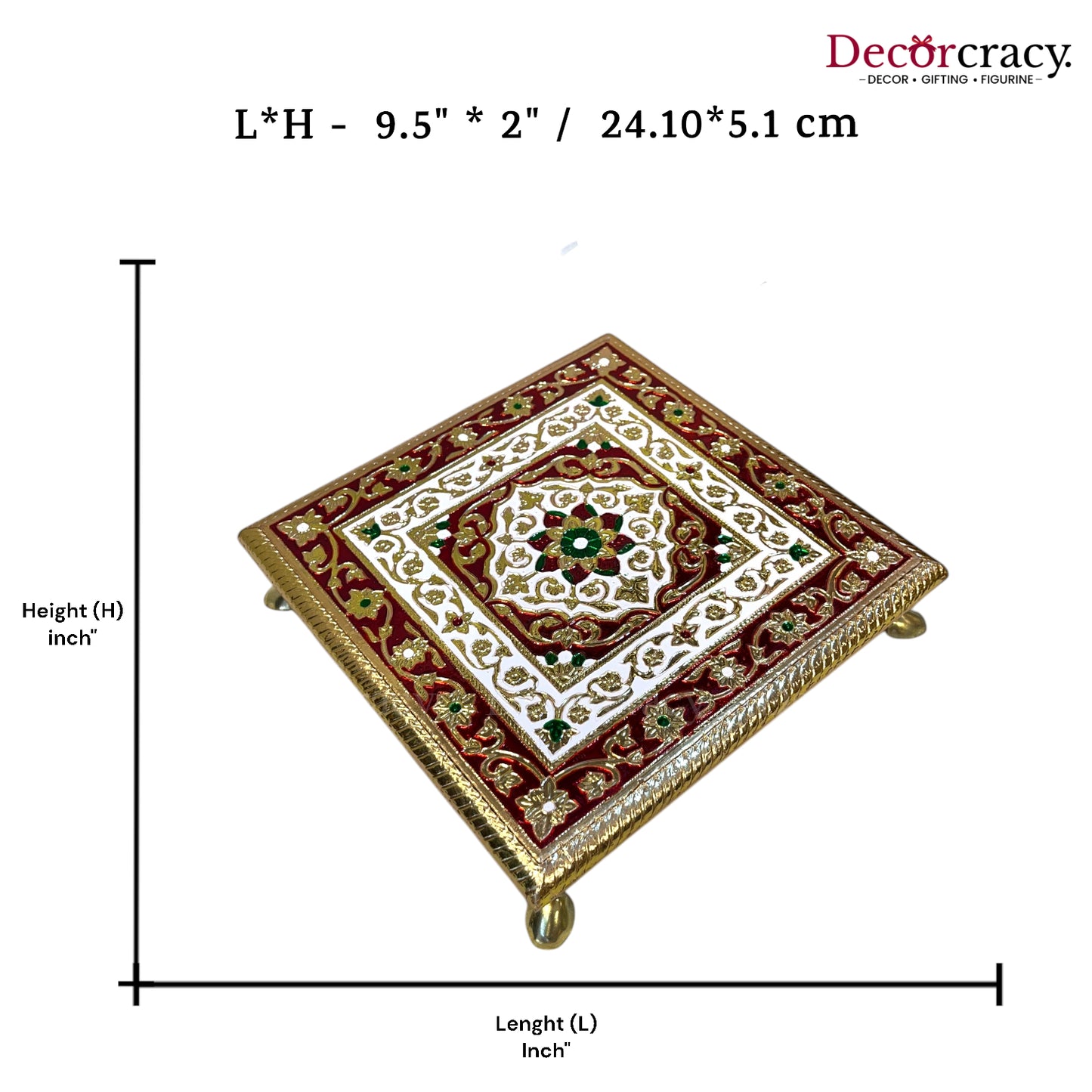 Meenakari Pooja Chowki 10" Wooden Golden/Multi
