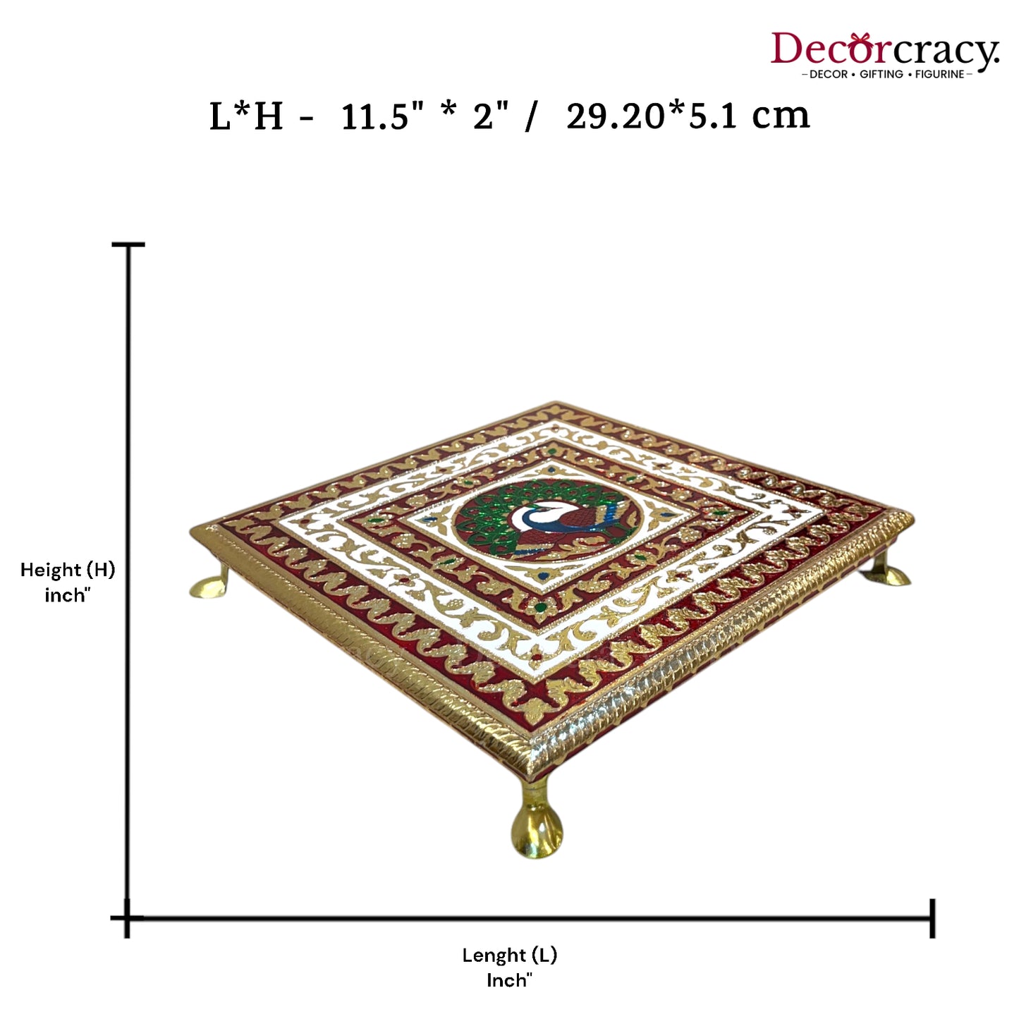 Meenakari Pooja Chowki 12" Wooden Golden/Multi