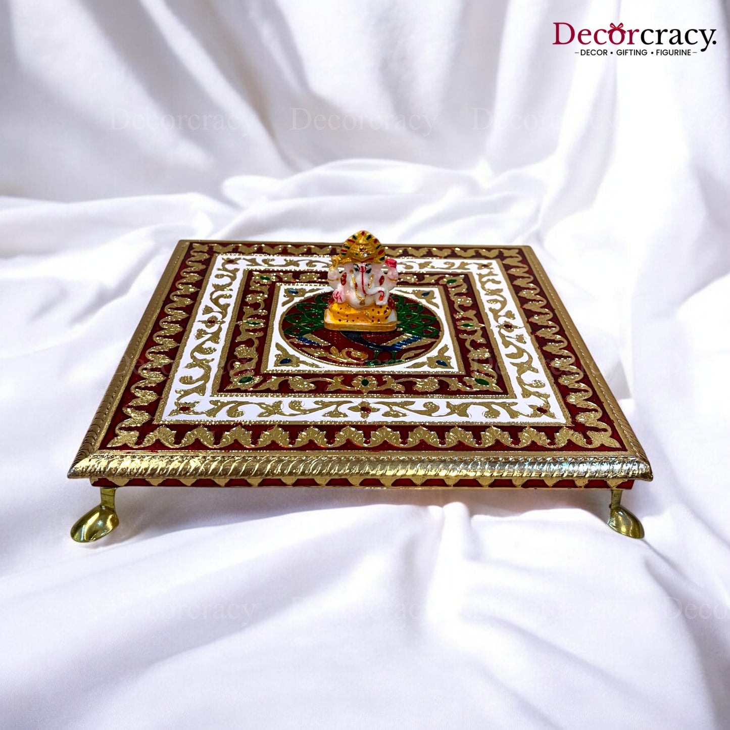 Meenakari Pooja Chowki 12" Wooden Golden/Multi