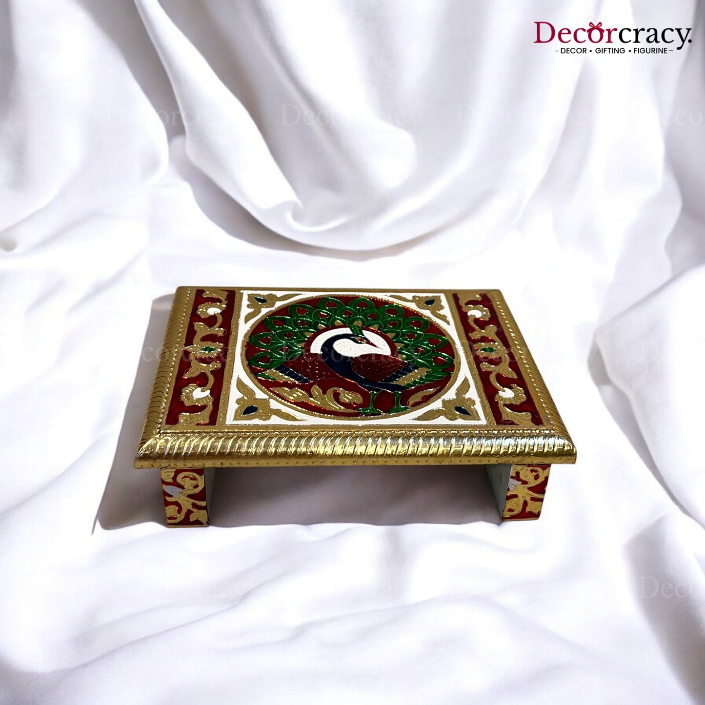 Meenakari Rajwadi Patla Chowki for Pooja 6*8" Wooden Golden/Multi
